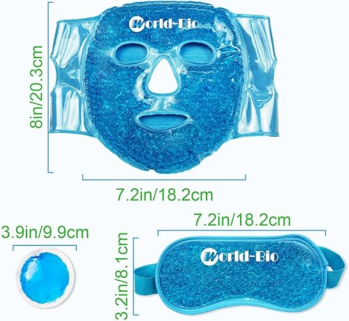 Miniatura 3 de WORLD-BIO Máscara facial reutilizable de hielo y máscara refrescante para ojos, paquete de gel de terapia de frío para ojos hinchados, alivio de