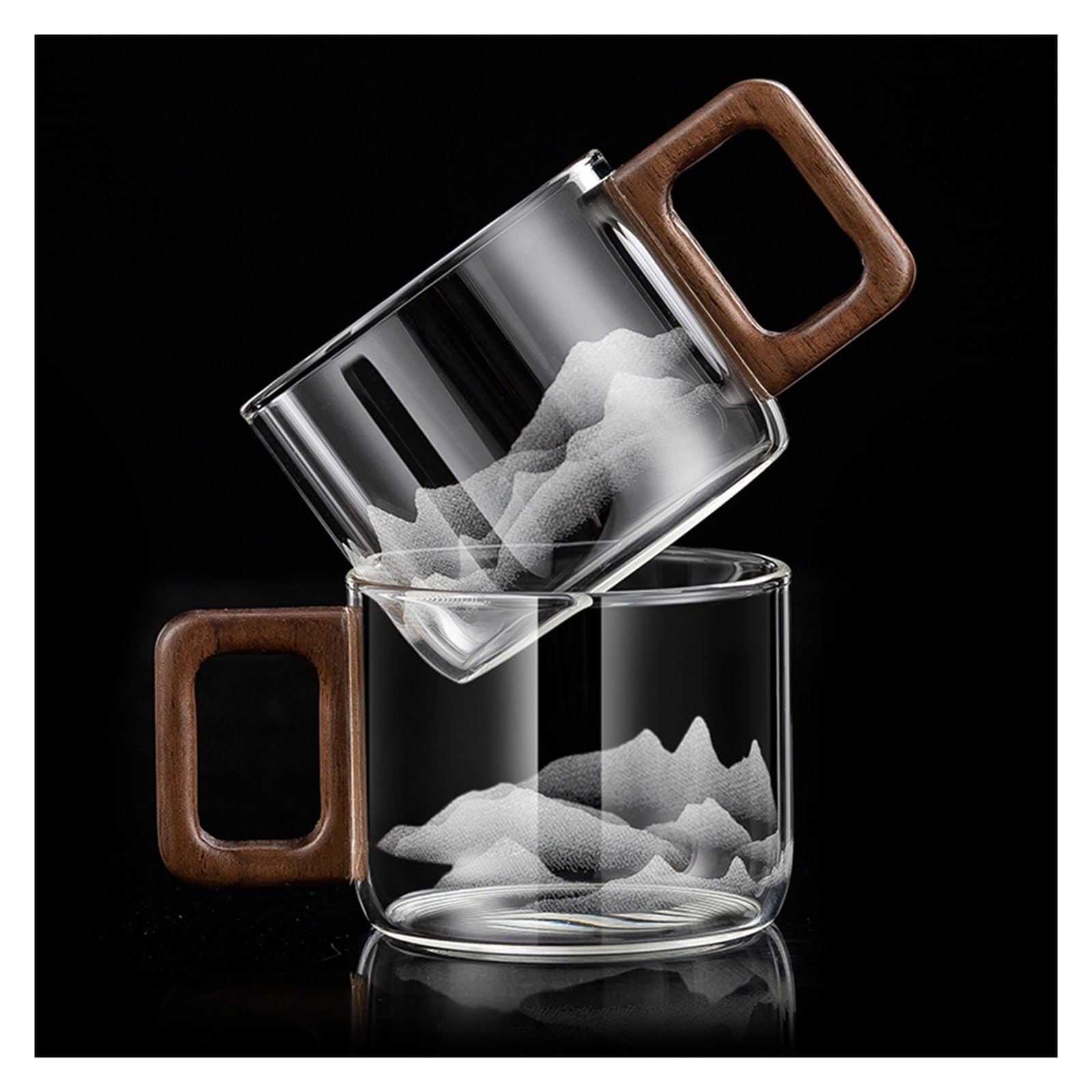 Tasses en verre Tasses à thé en verre, lot de 2, avec poignée en noyer, 4OZ/12ML