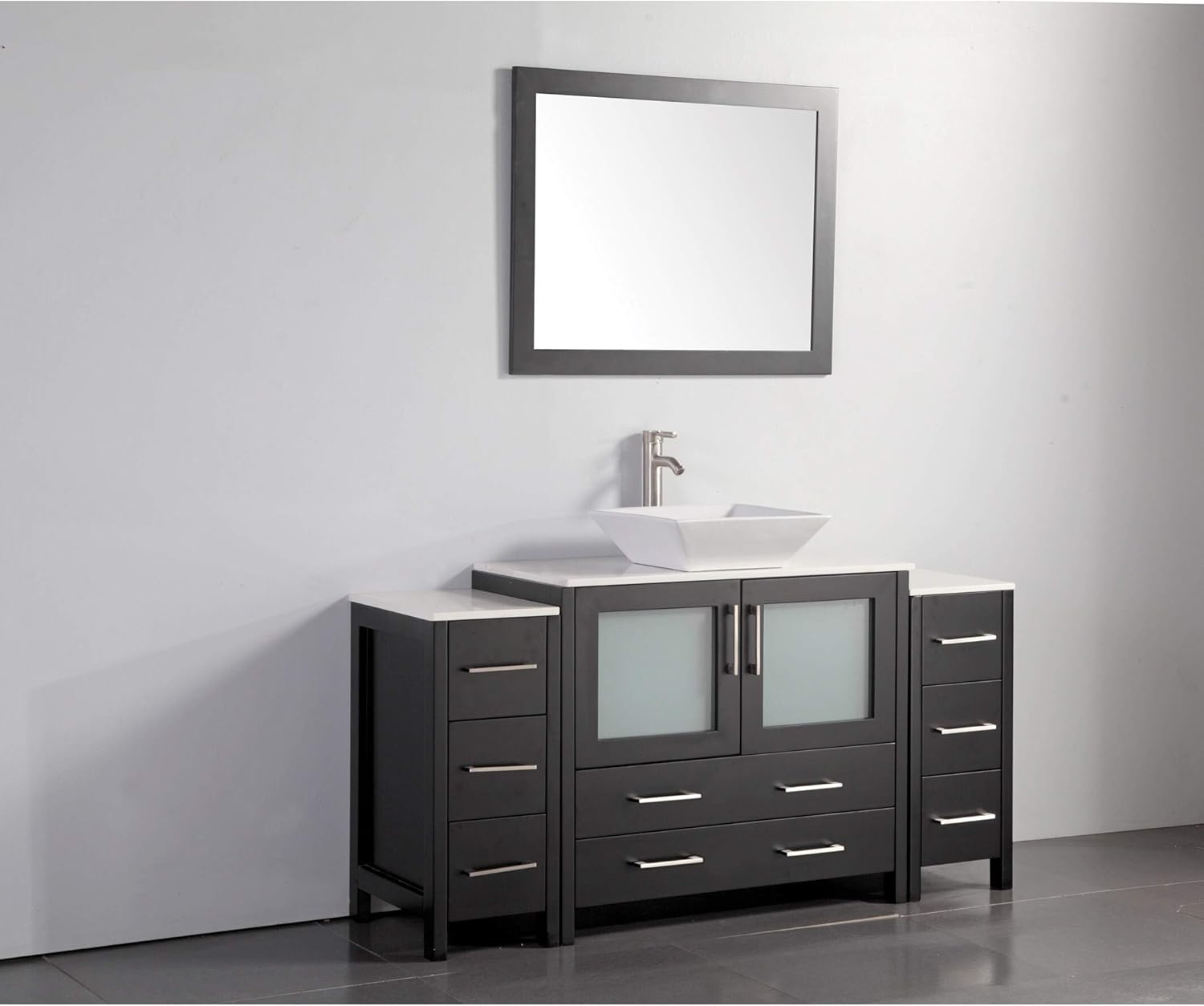 Vanity Art 36 Inch Vessel Single Sink Bathroom Vanity Cabinet with 1 Mirror, Engineered Marble Top Bathroom Cabinet Compact Set with 2 Dovetail Drawers and Soft Closing Doors, VA3136-W