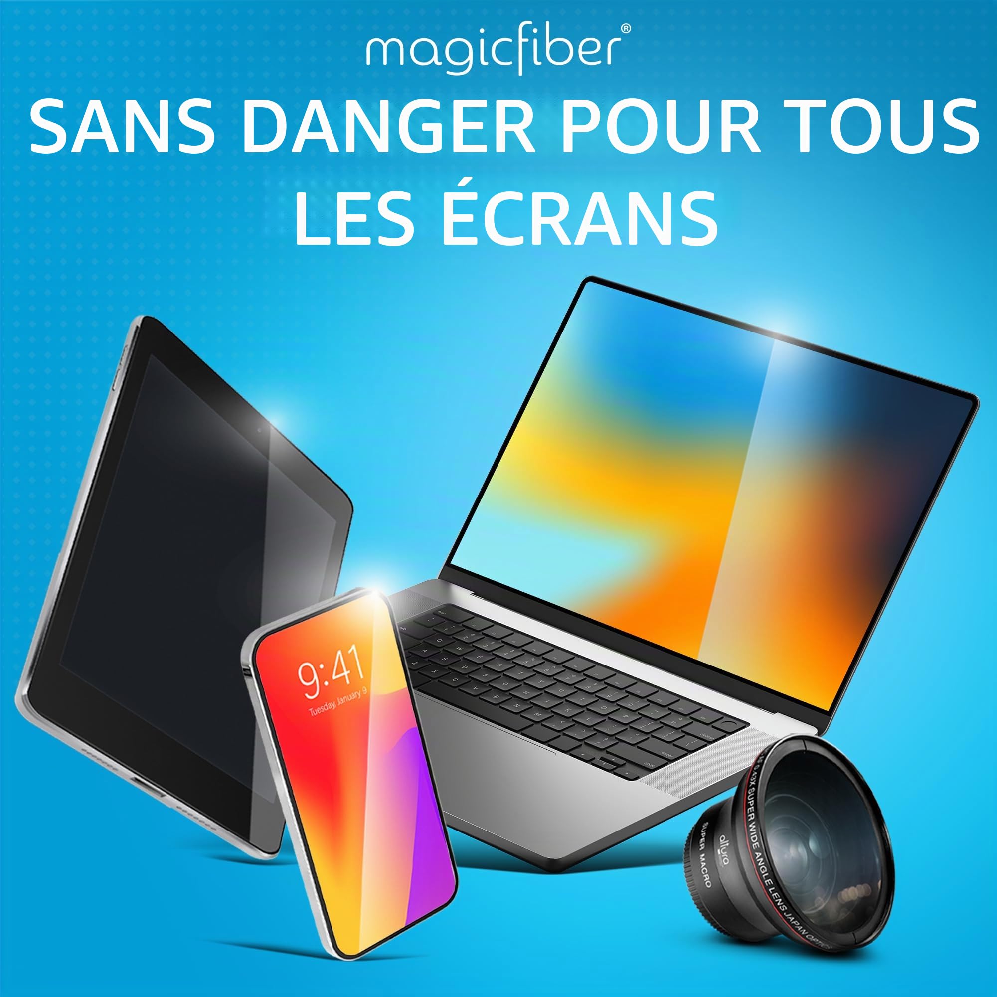 MagicFiber Chiffons de Nettoyage en Microfibre pour Tous Les écrans LCD, tablettes, objectifs et Autres Surfaces sensibles (5 Noir et 1 Gris, 15,2 x 17,8 cm)