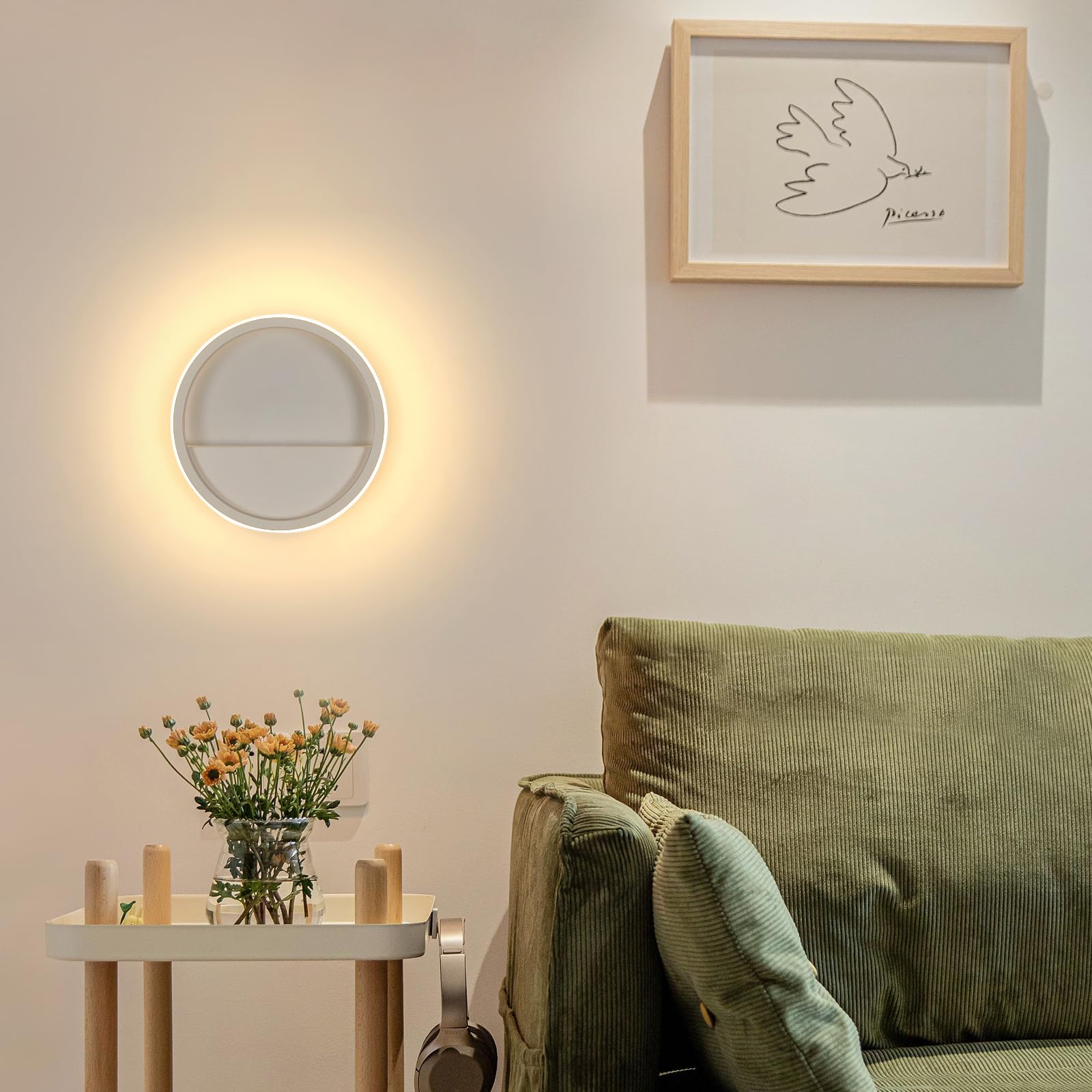 Riserva Rotonda Applique da Parete Moderno, 12W LED Lampada da Parete Interno, Bianco Lampada a Muro Alluminio per Camera da Letto, Soggiorno, Corridoio, Scale, Bianco Caldo 3000K