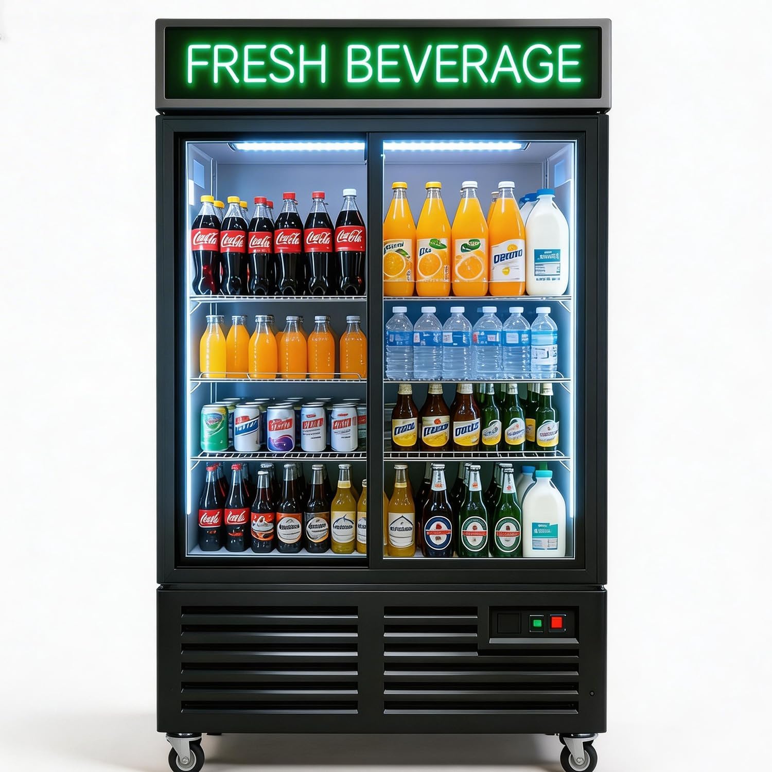 Commercial Flower Beverage Refrigerator Display Fridge,Two SLIDING Glass Door Drink Cooler Floral Display Fridge with LED Light Adjustable Shelves,ETL Sanitation,43 Cu Ft,47" Wide,Wheels Included