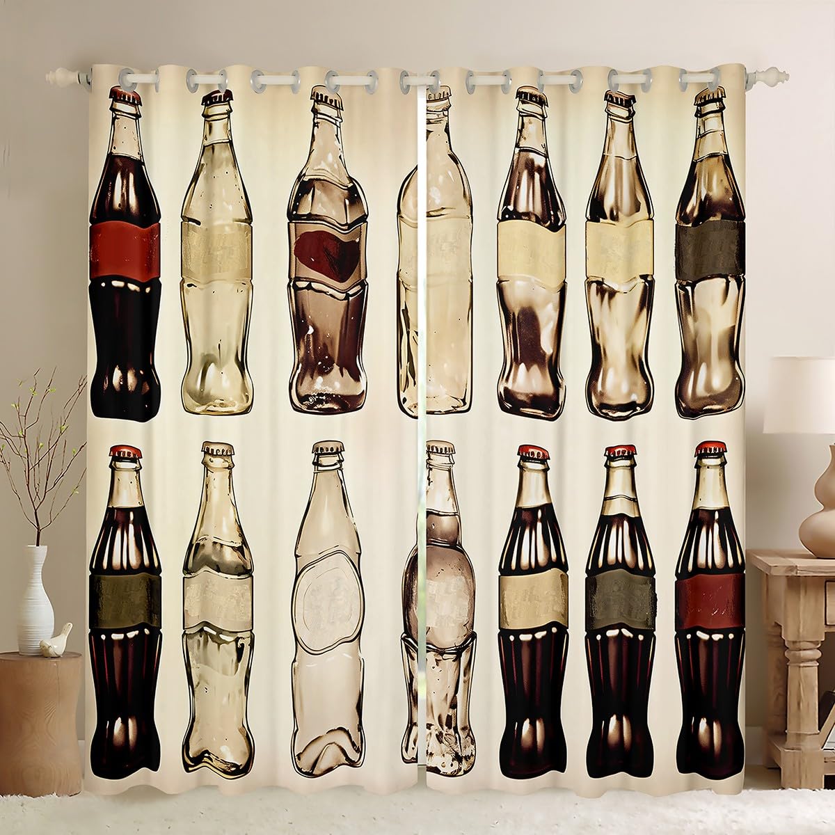 Feelyou Kids Vintage Cola 30%-50% Blackout Curtains Cola Drinks Window Curtains Cola Darkening Drapes for Bedroom for Kids Boys Girls Summer Living Room Window Treatments (2 Panels, 42 x 63 Inch)