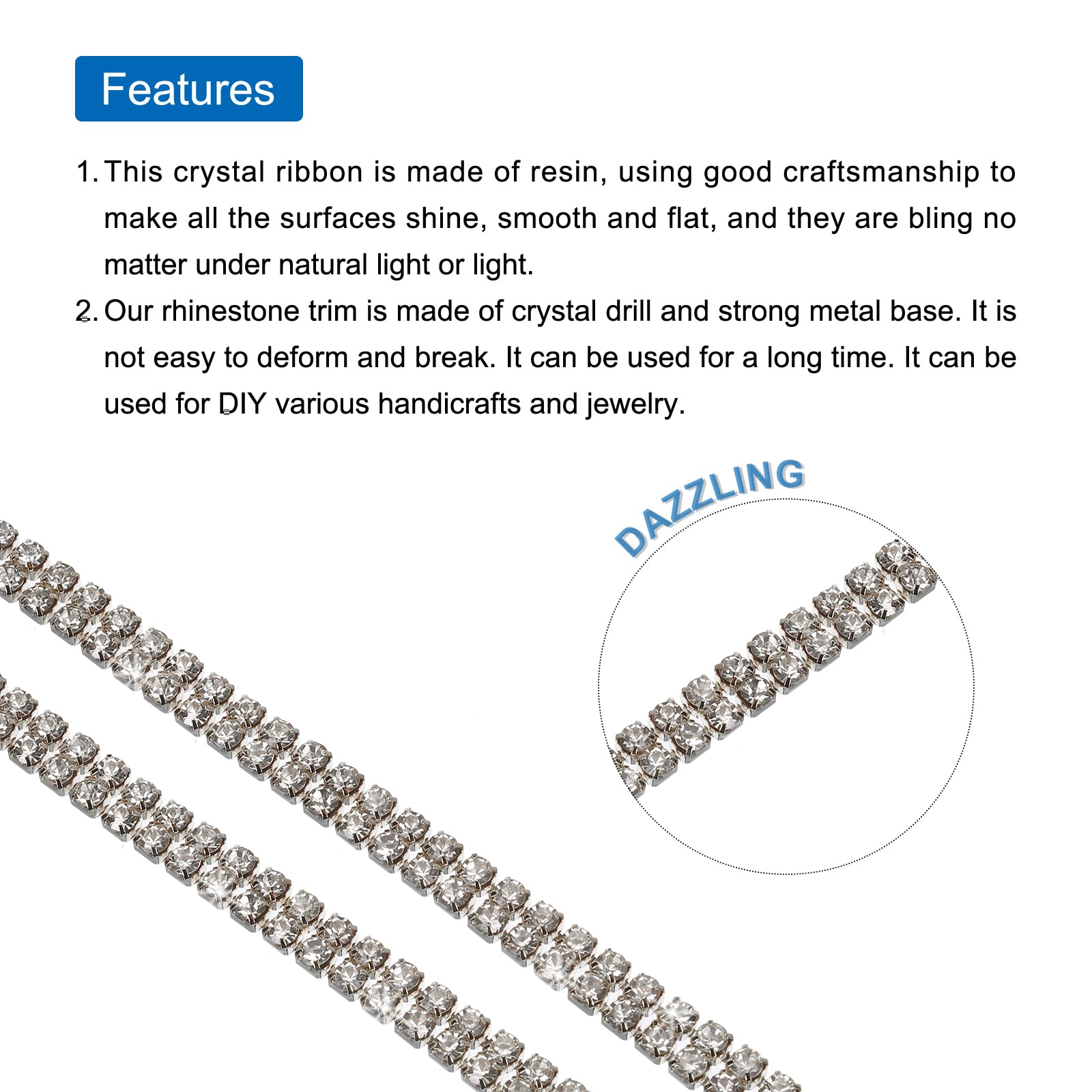 Nastro Di Strass Cristallo Per Decorazioni - 5 Iarde, 9mm, 3 Righe - Per Matrimoni, Artigianato E Gioielli - Foto 10