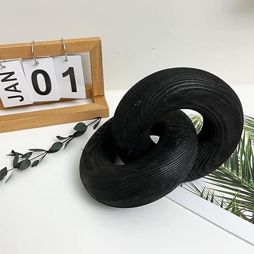 Miniatura 5 de Decoración de nudos, cadena de madera tallada a mano de 2 eslabones adecuada para dormitorio, sala de estar, decoración de cafetería (negro)