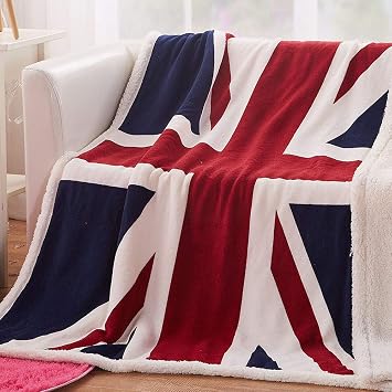 House British Union Jack Fleece Blanket Soft Sherpa Throw Blanket Lightweight Cozy Warm Blanket for Couch Bed Chair Office Sofa - 51x63Inch