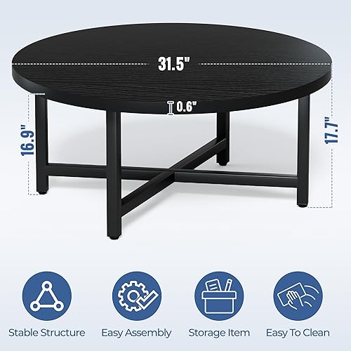 Miniatura 2 de Mesa de Centro, Mesas de Centro Grandes de 31.5", Mesas de Centro Redondas Negras para Sala de Estar, Mesa de Piso para Sentarse en el Suelo, Mesa