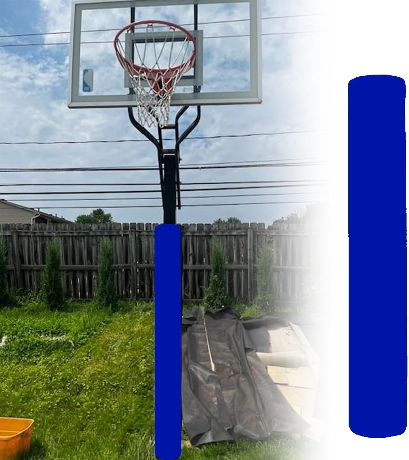 Heavy Duty Basketball Hoop Padding for Round Poles - Gray Blue Black Safety Pads with Nylon Fasteners, Fits 2-10 FT Poles, Durable Protection for Players and Courts