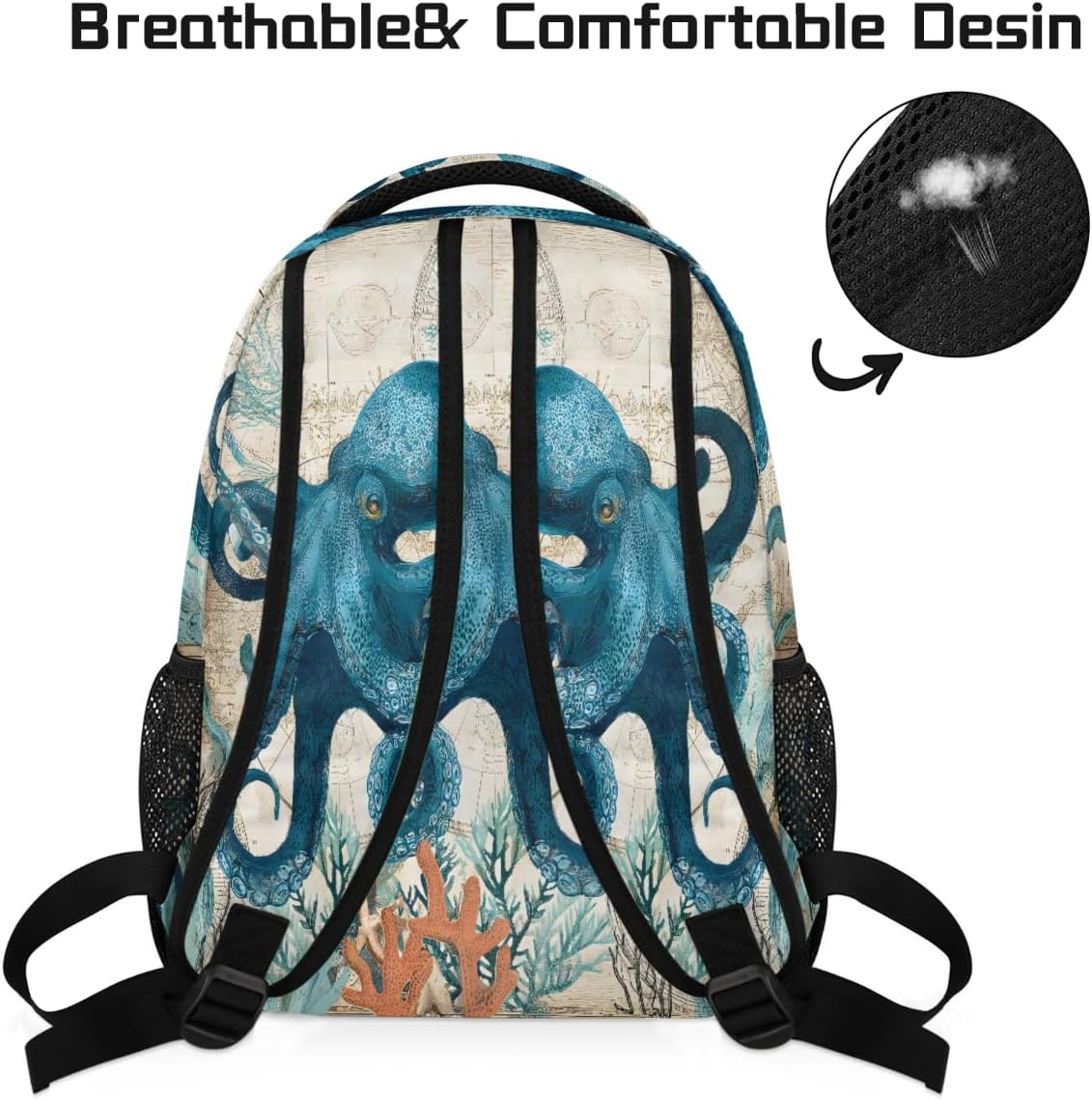 Vintage Octopus Ocean Backpack for Kids Girls Boys School Backpack Aesthetic Students Bookbag 16 inch Laptop College Daypack Lightweight Gym Travel Bag Sports Computer Rucksack