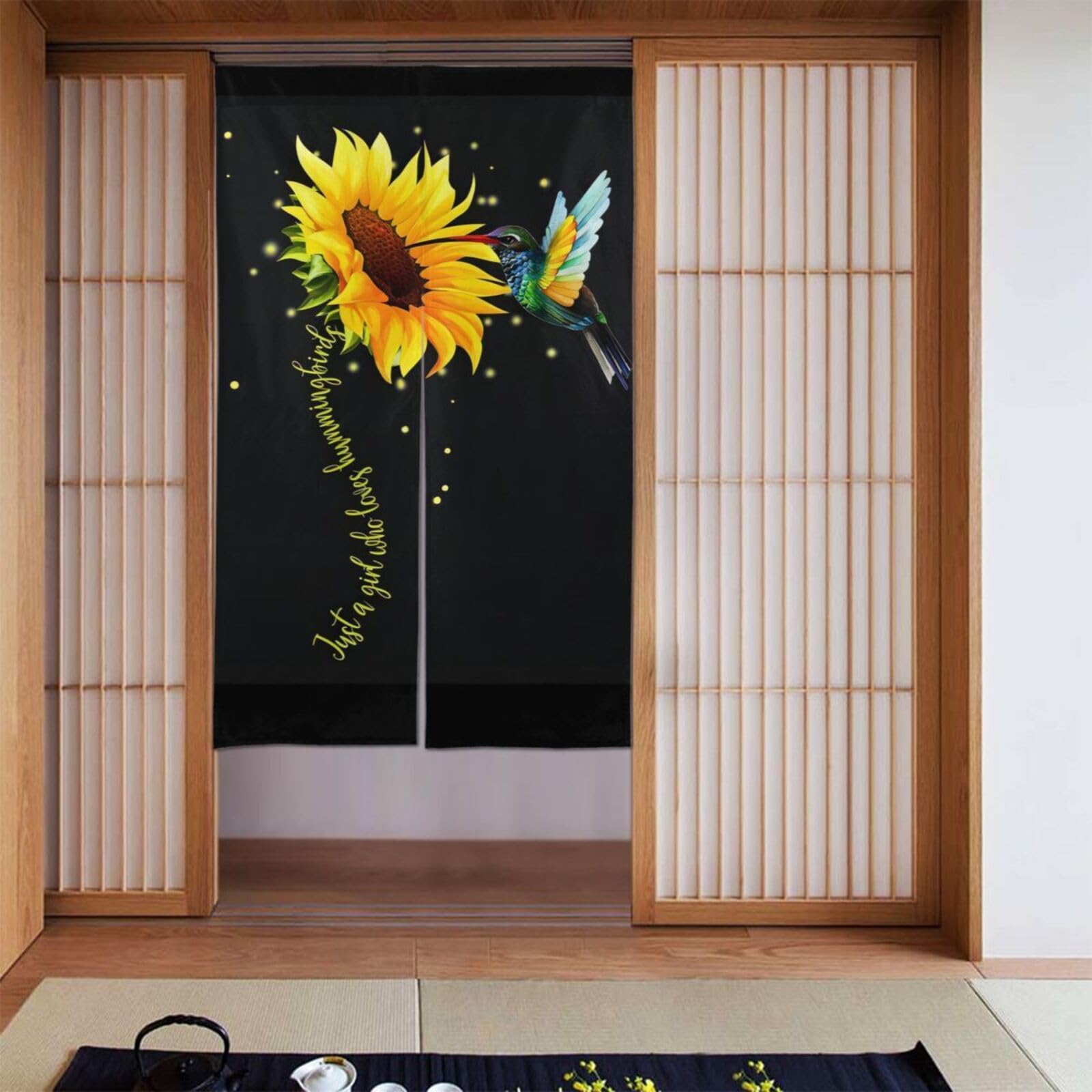 Lukiyys Girl Loves Sunflower Hummingbirds Bird Door Curtains,Doorways Curtains for Windows,Bedroom Divider 34"X 56"
