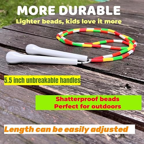 Miniatura 4 de Cuerda de saltar con cuentas para niños, cuerda de saltar ajustable para niños, cuentas duraderas inastillables, ligera y sin enredos, cuerda de