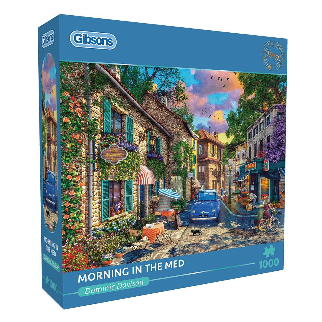Gibsons Morning in the Med 1000 Piece Jigsaw Puzzle for Adults - Charming Mediterranean Town Artwork by Dominic Davison - Premium Sustainable Puzzle Made in the UK/EU - Great Gift