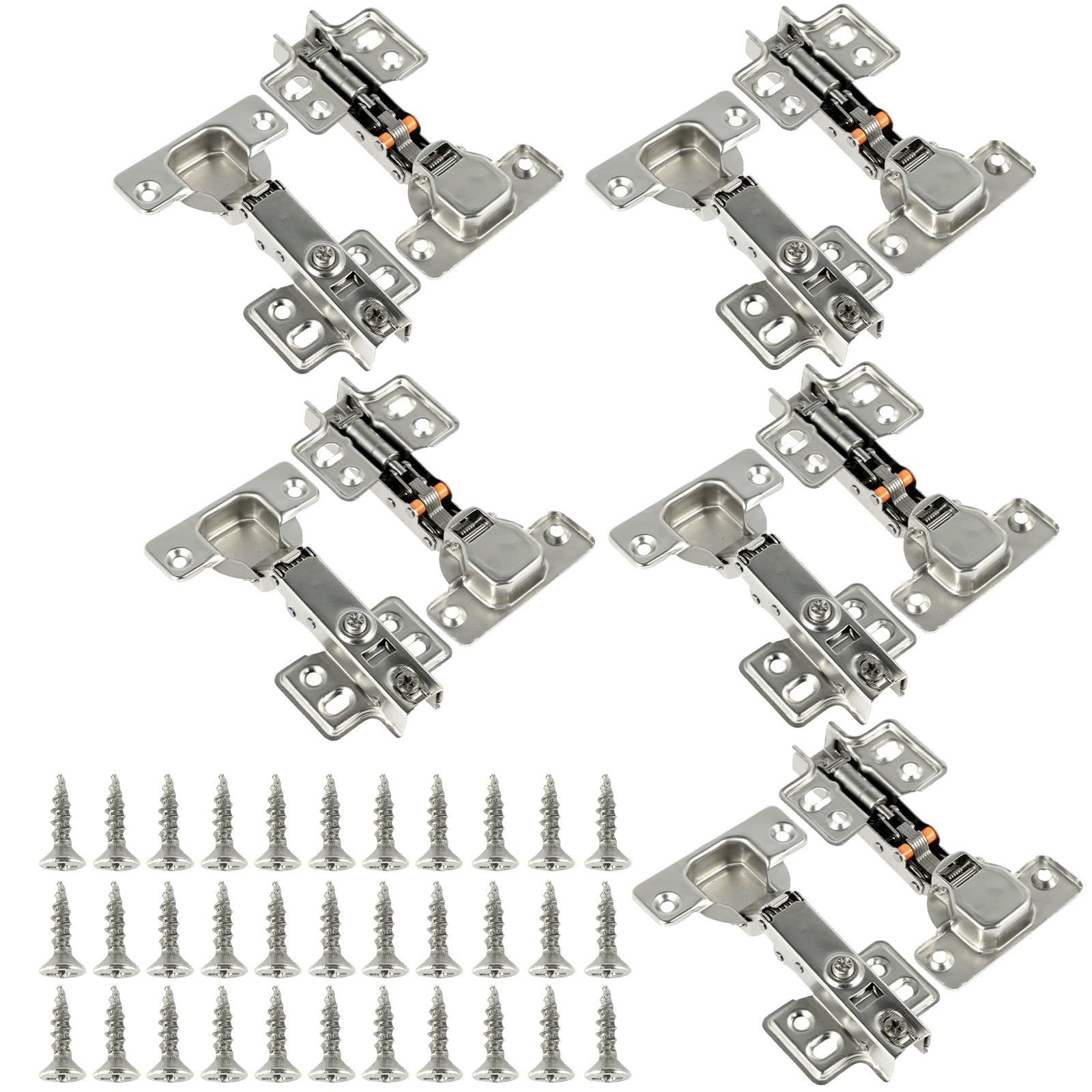 Cabinet Hinges 10/20Pcs Stainless Steel Cabinet Door Hinges Hydraulic Damper Buffer Soft Close Quiet Wardrobe Concealed with Screws for Cupboard Furniture(10PCS)