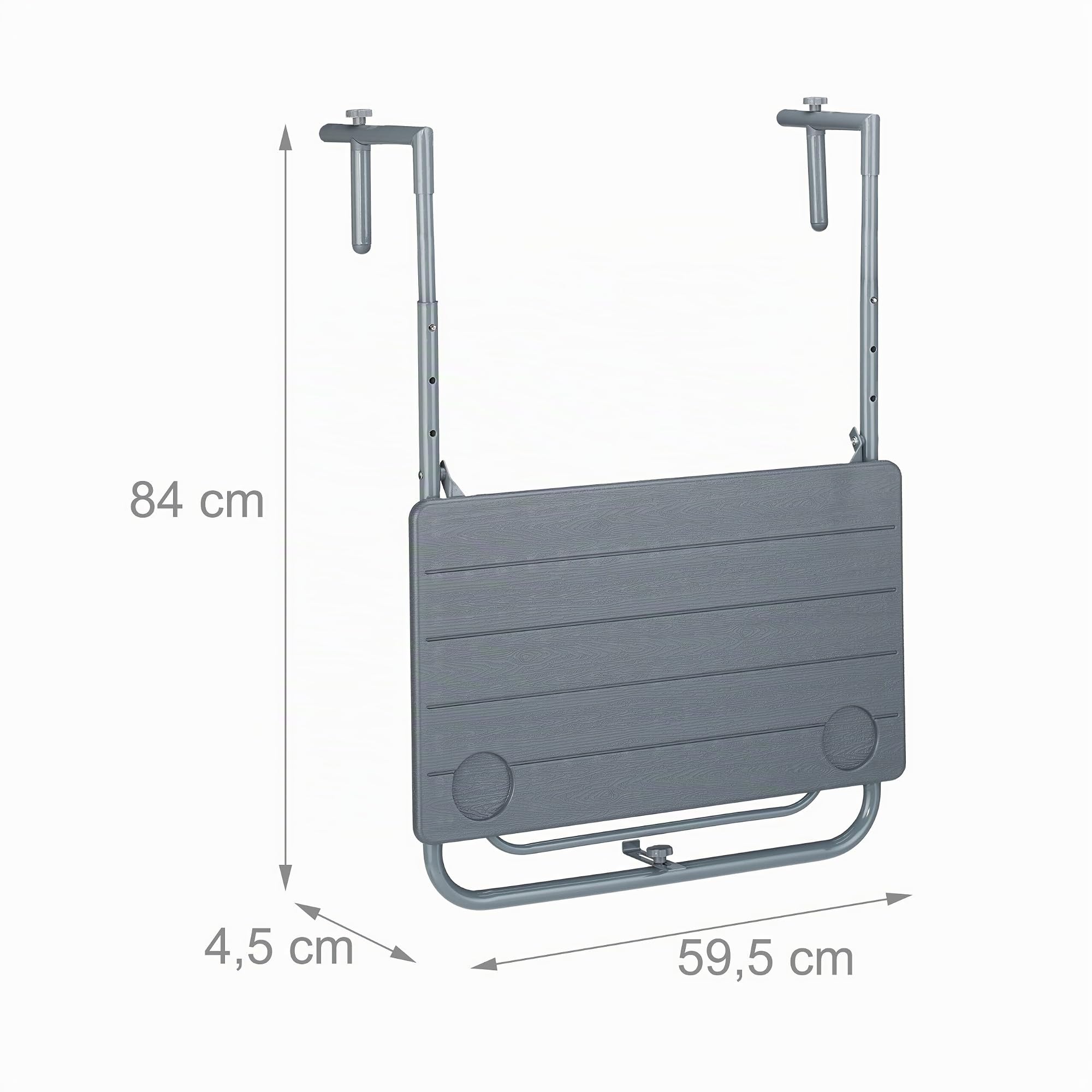 Relaxdays Table de Balcon Suspendue Rabattable, rectangulaire, HxL: 59,5x60 cm, Hauteur 3 Niveaux 2 Porte-Boissons, Gris