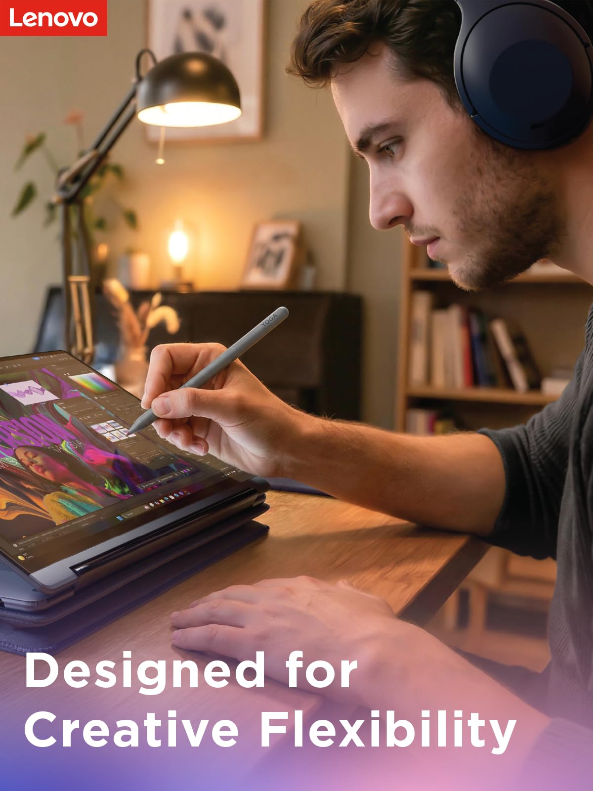 Lenovo Yoga Pen 2 + Estuche para lápiz | USB-C | Gris Luna | Compatible PC Yoga, Fijación Magnética, Detección de Inclinación, Carga USB-C, Batería Recargable, Indicador LED