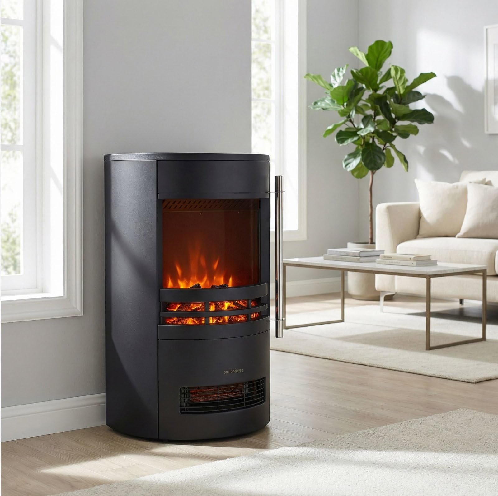 Glow Fire Kominek elektryczny Focus z realistycznym ogniem LED 3D – stojący kominek elektryczny z ogrzewaniem i ogniem kominkowym, efekt trzaskania, sterowanie aplikacją i timer, maks. 2000 W, 46 x 73
