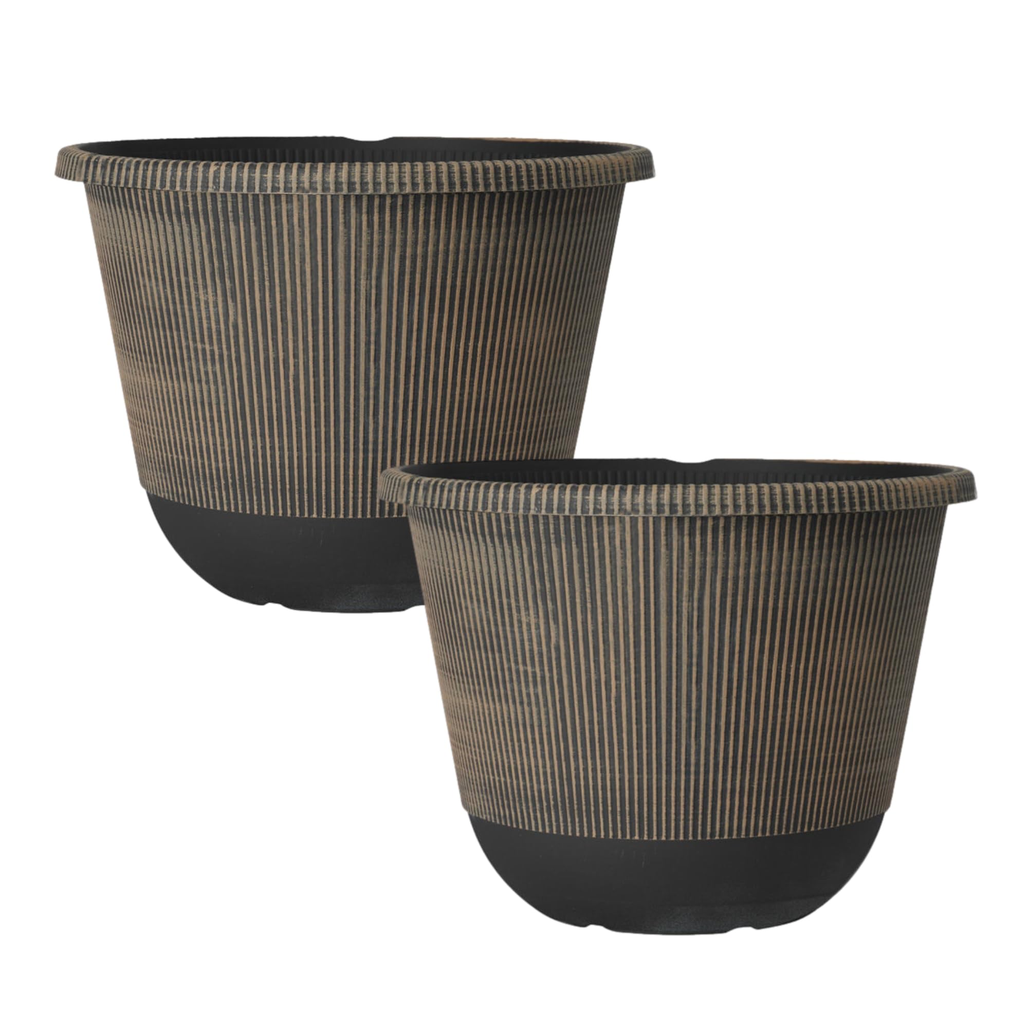 Fyne-Finds Brown Round Maple Plastic Plant Pot 30Cm,12Inch Indoor 9L Garden Outdoor Flower Planter Cover Drainage Hole, Uv & Frost Resistant (2)