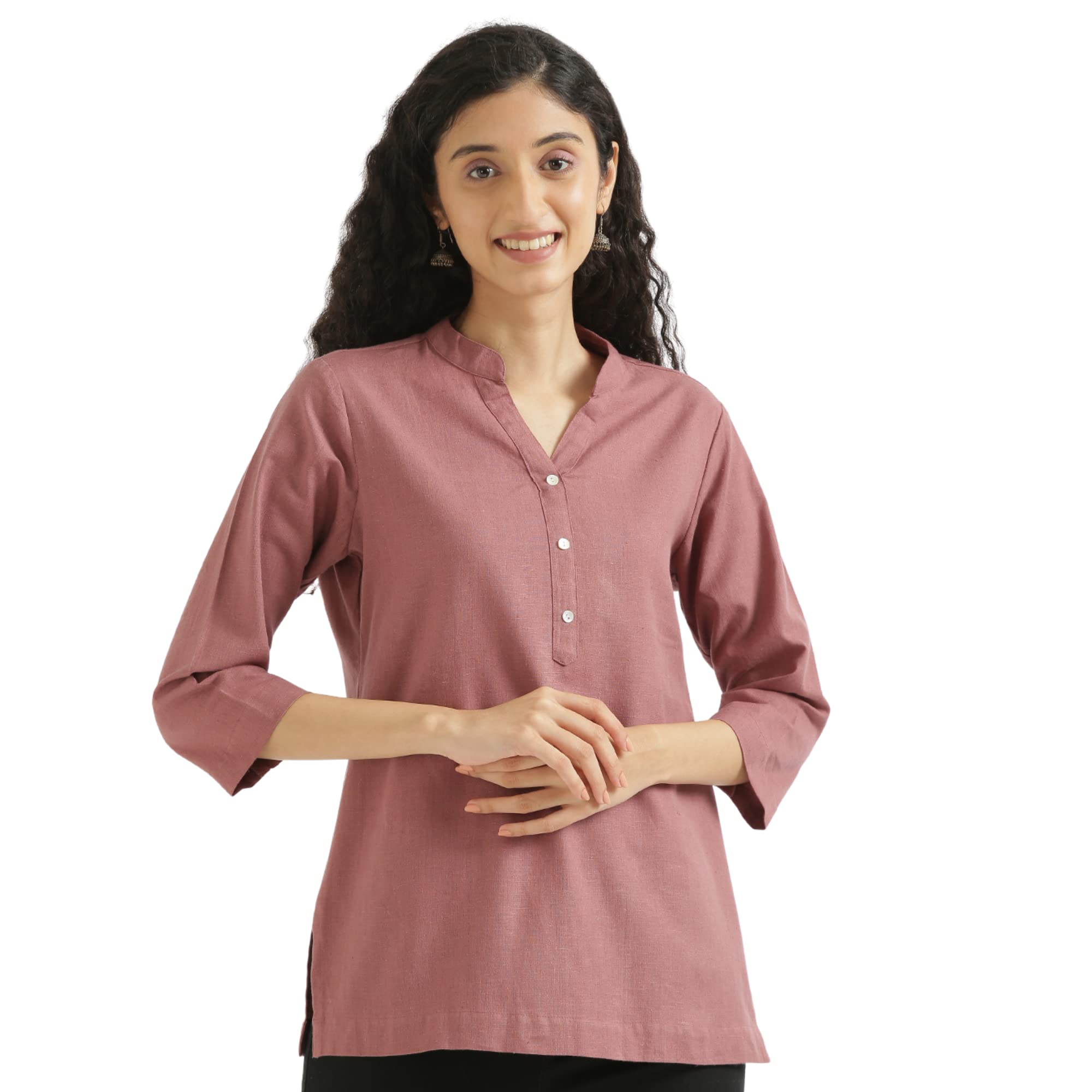 saadaa Women Short Kurti Airy Linen Regular Fit Kurta with 3/4th Sleeves, Mandarin Collar, Side Slit Perfect for Casual, Formal, and Ethnic Wear-picture-57