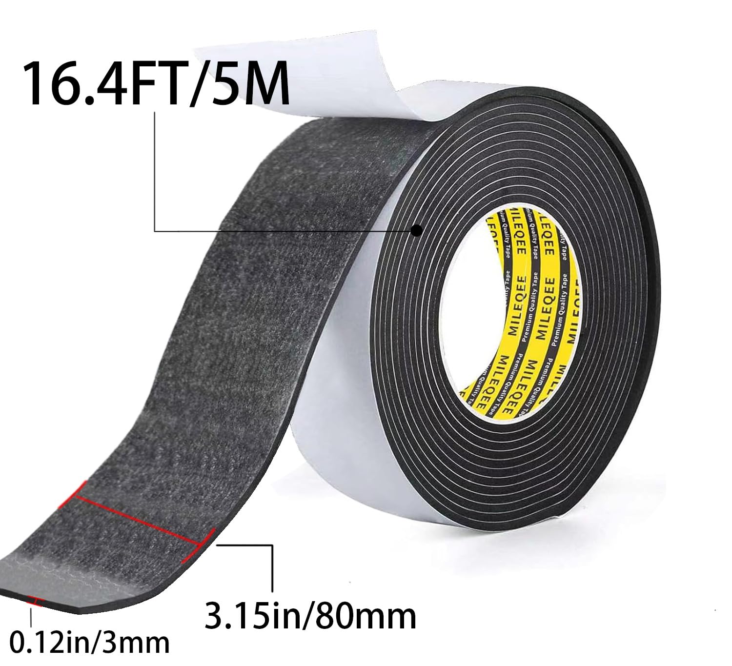 MILEQEE Single-Sided Adhesive Foam Tape EVA Black, Multipurpose Sponge Sealing Strip Window Door Insulation Table Edge Protector Wall Bumper Guards, 3.15in x 16.4FT