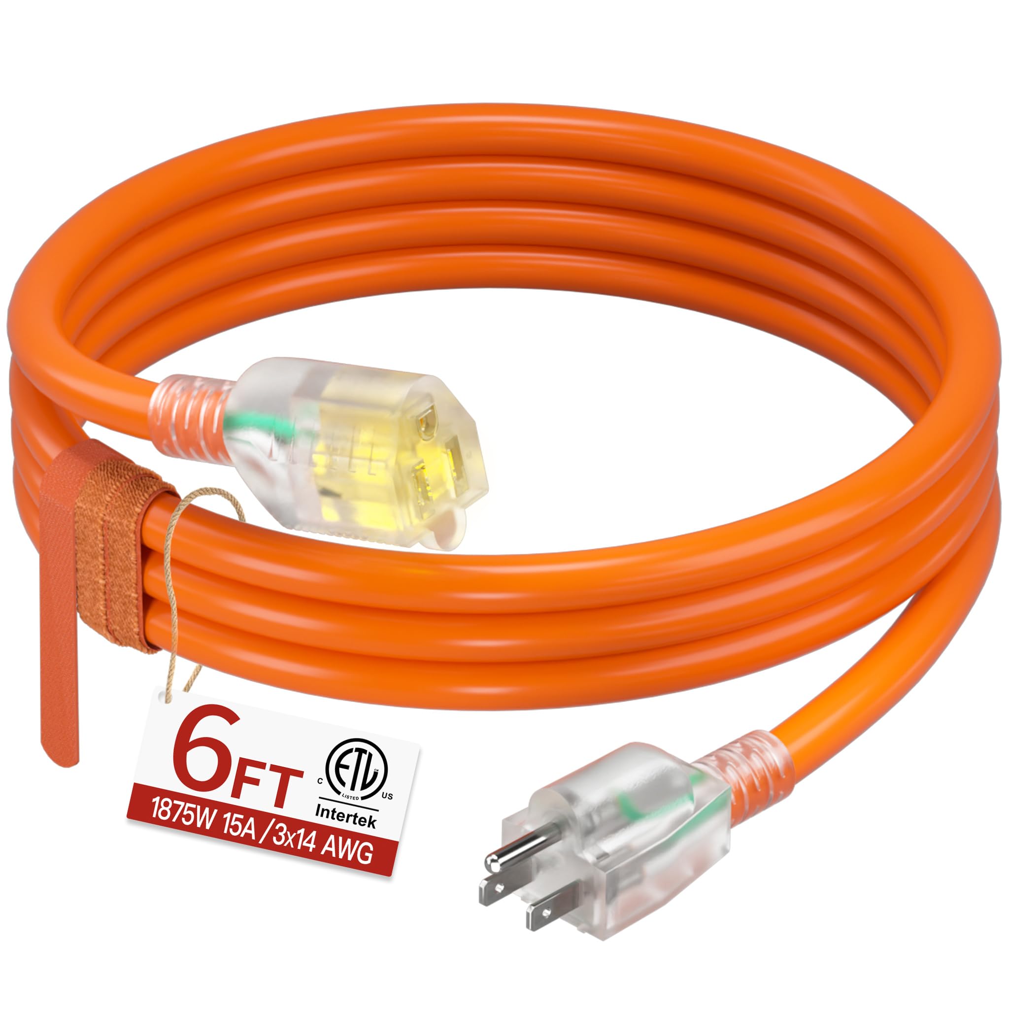 Skrizcable 14/3 6 FT Extension Cord Outdoor, Power Cord Orange