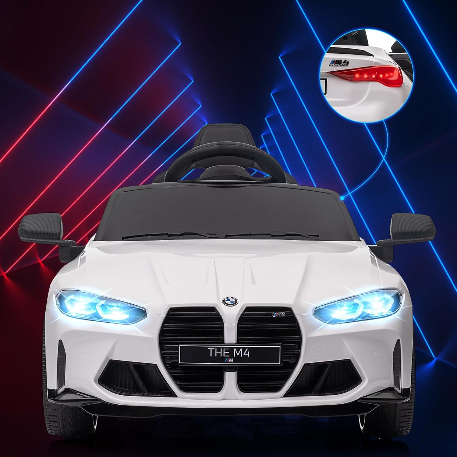 12V Ride On Car for Kids，Licensed BMW M4 Battery Powered Vehicle Car for Boys and Girls, with Remote Control,3 Speed,Led Light,(White)