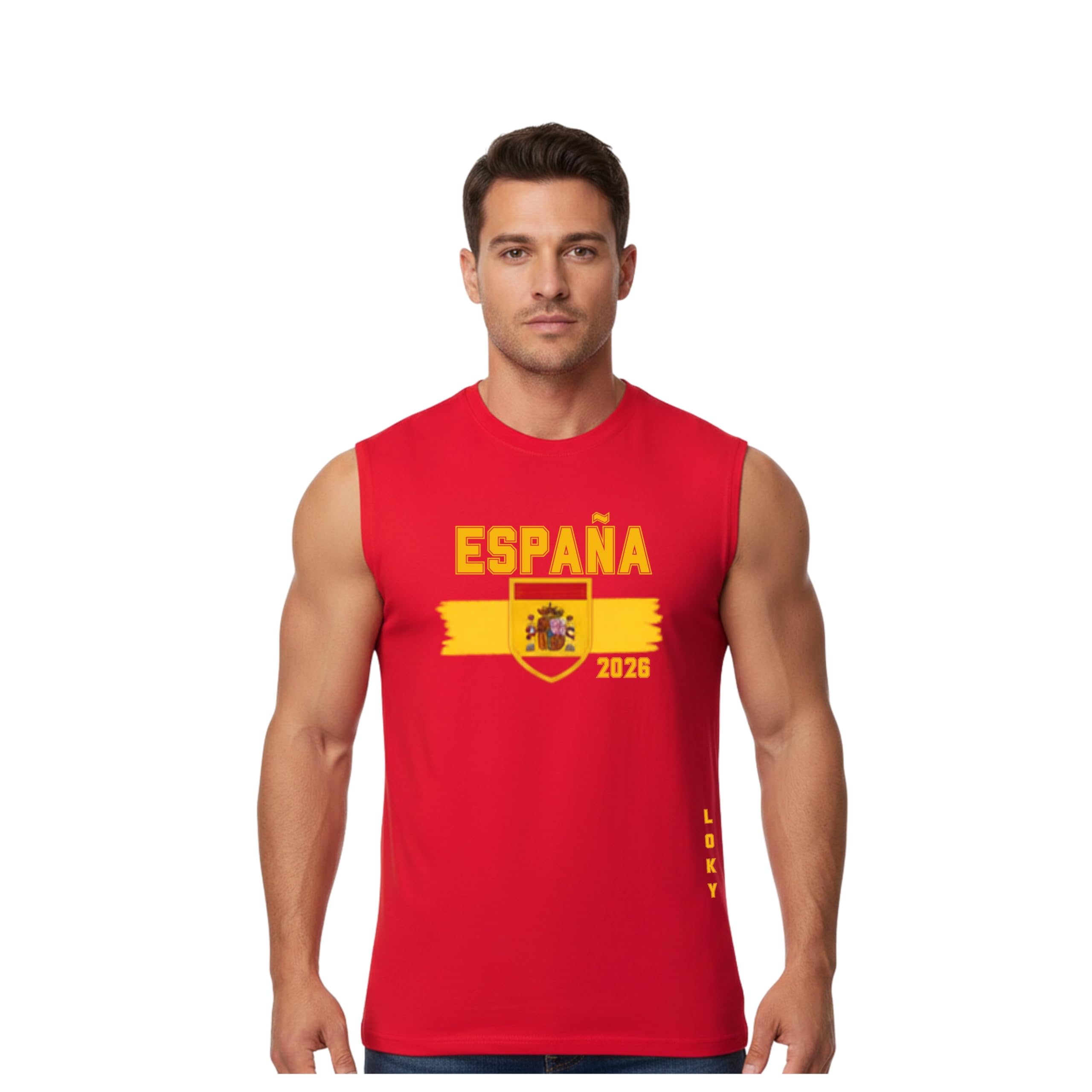 Camiseta sin Mangas para Hombre, España Mundial 2026, 100% Algodón, Roja