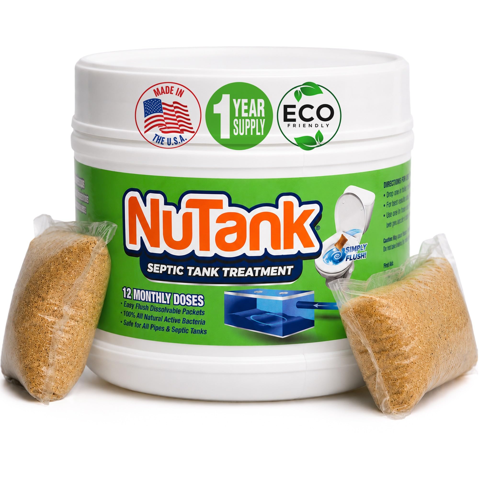 Septic Tank Treatment - 12 Dissolving Packets - 1 Year Supply of Septic Safe Enzyme Producing Packets - Helps Protect Against Costly Septic Backups - Made in USA