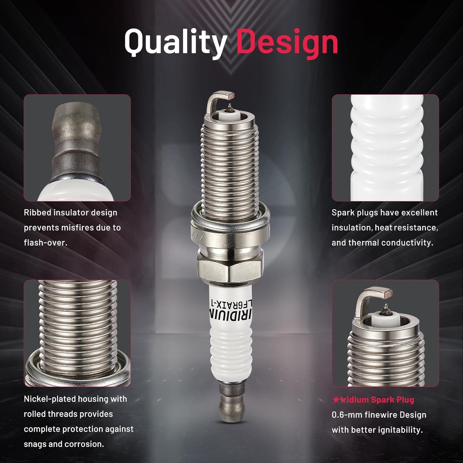 BDFHYK Set of 6 Iridium Spark Plugs Compatible with 128i 330i X3 X5 ES350 RX350 RX450h Legacy Outback 4Runner Avalon Camry Sienna Tacoma Tundra S60 S80 XC60 XC70,Engine Replacement for 6619 LFR6AIX-11