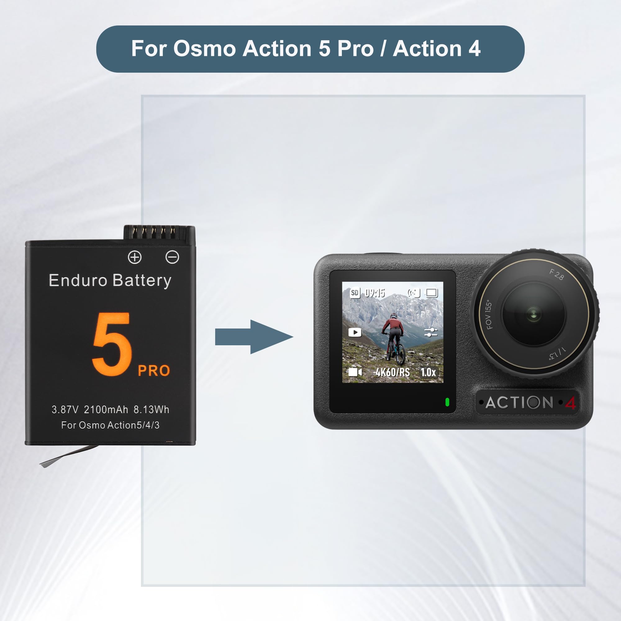 Akumulator zastępczy DJI Osmo Action 5 Pro 3,87 V 1950 mAh, kompatybilny z Osmo Action 5 Pro, Osmo Action 4, akumulator do aparatu sportowego z narzędziami
