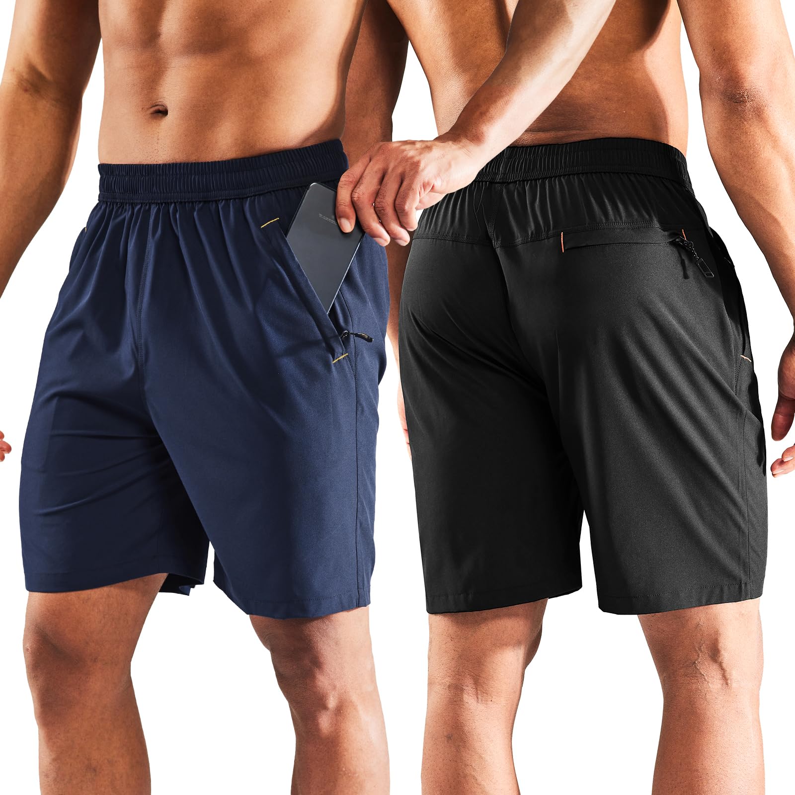 MIER Men's 7 Inch Athletic Shorts with 3 Zipper Pockets, Dry Fit