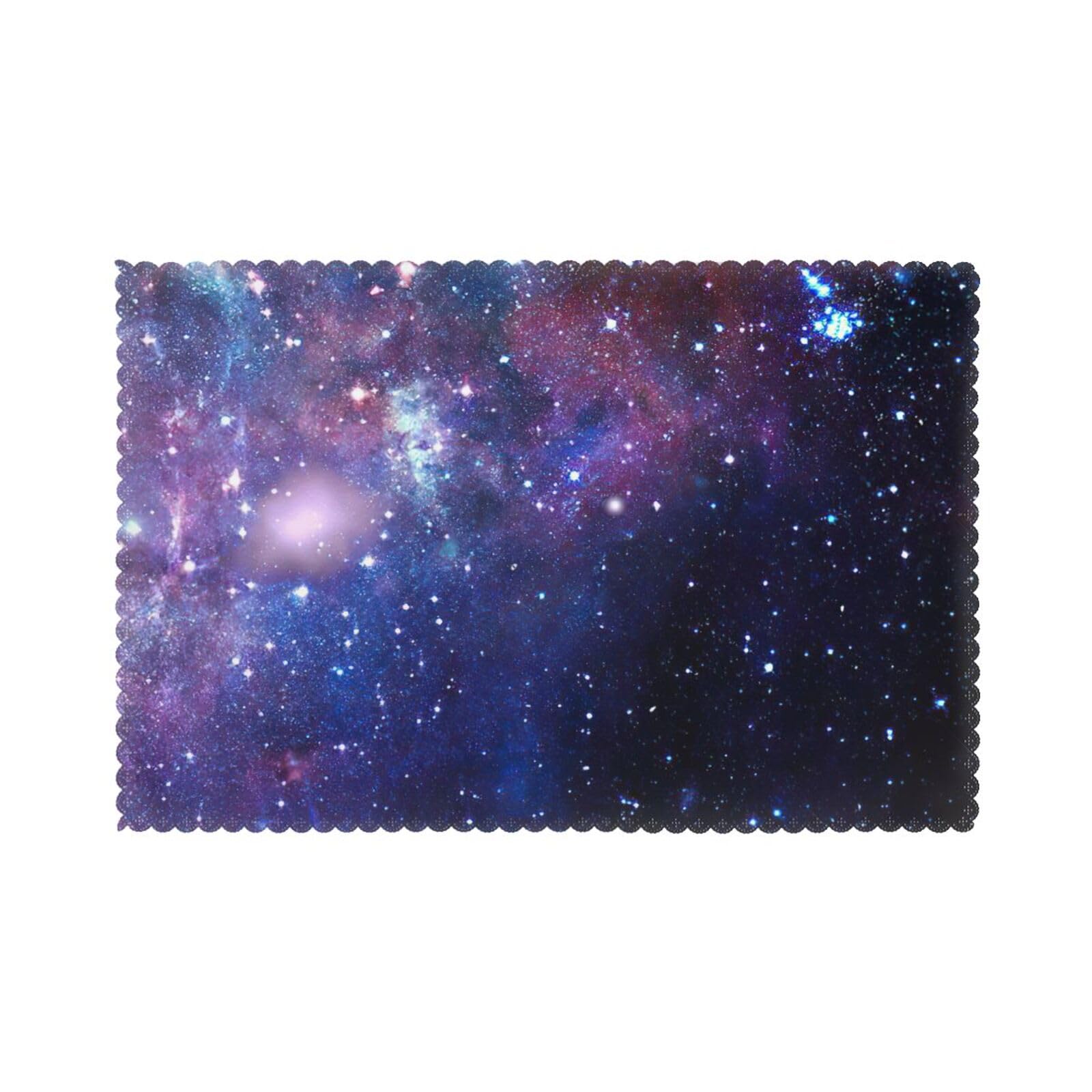 Blue & Purple Galaxy Print Placemats for Dining Table Set of 6 12x18 Inch Table Mats for Party Kitchen Dining.