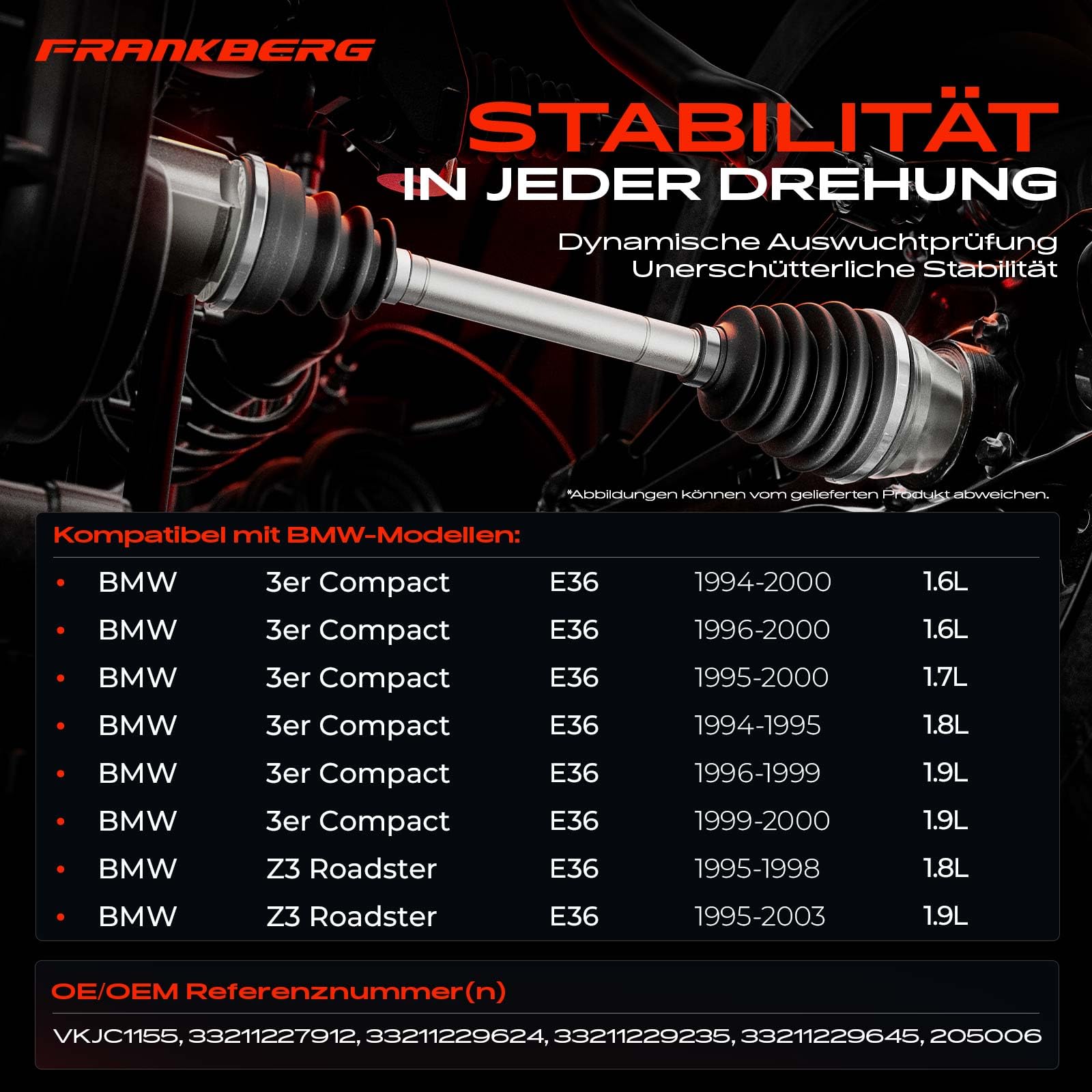 Frankberg Semiasse Albero di trasmissione AT/MT Con ABS Ring Asse Posteriore Destra Compatibile con Serie 3 Compact E36 316 318 1994-2000 Z3 R.o.a.d.s.t.e.r E36 1.8i 1.9i Replace# 33211229645