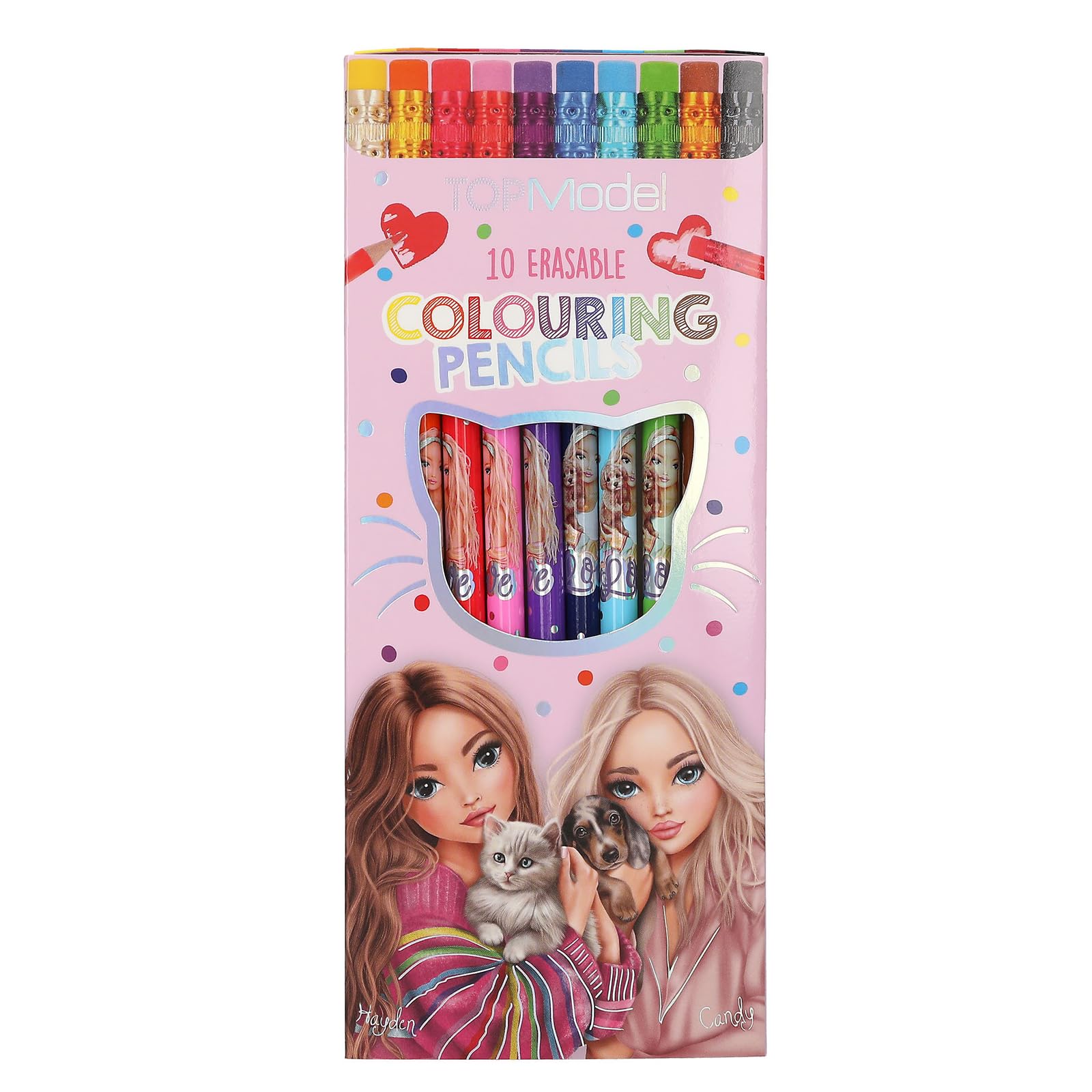 Depesche 13796 TOPModel - Erasable Colouring Pencils, 10 Pens in 10 Bright Colours with Eraser Topper, for Painting and School