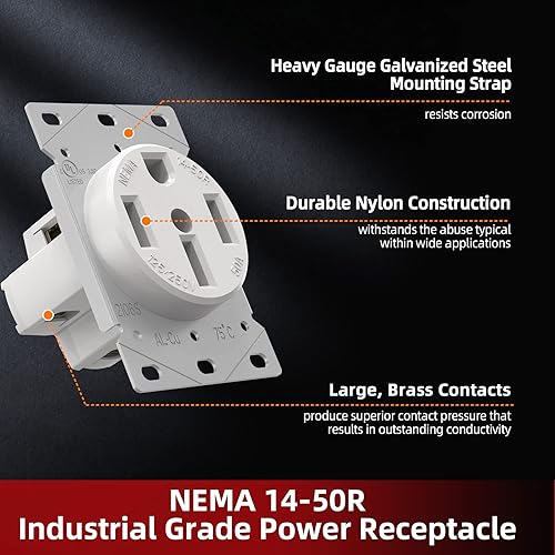 Miniatura 14 de AIDA NEMA 14-50R 50 Amp 125/250 Voltios 3 polos, 4 cables conectados a tierra Rango de toma de corriente para secadoras, RV, rangos, soldadores