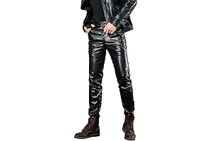 Men's Edgy Faux Leather Biker Pants in Sharp Black
