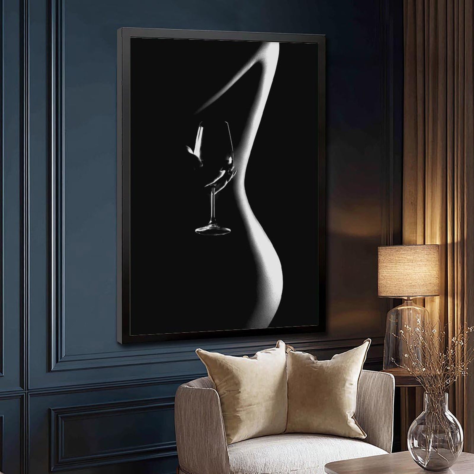 Poster su tela con vino rosso, bianco e nero, donna che beve vino, decorazione per camera da letto, ufficio, stanza, regalo, 40,6 cm L x 61 cm W