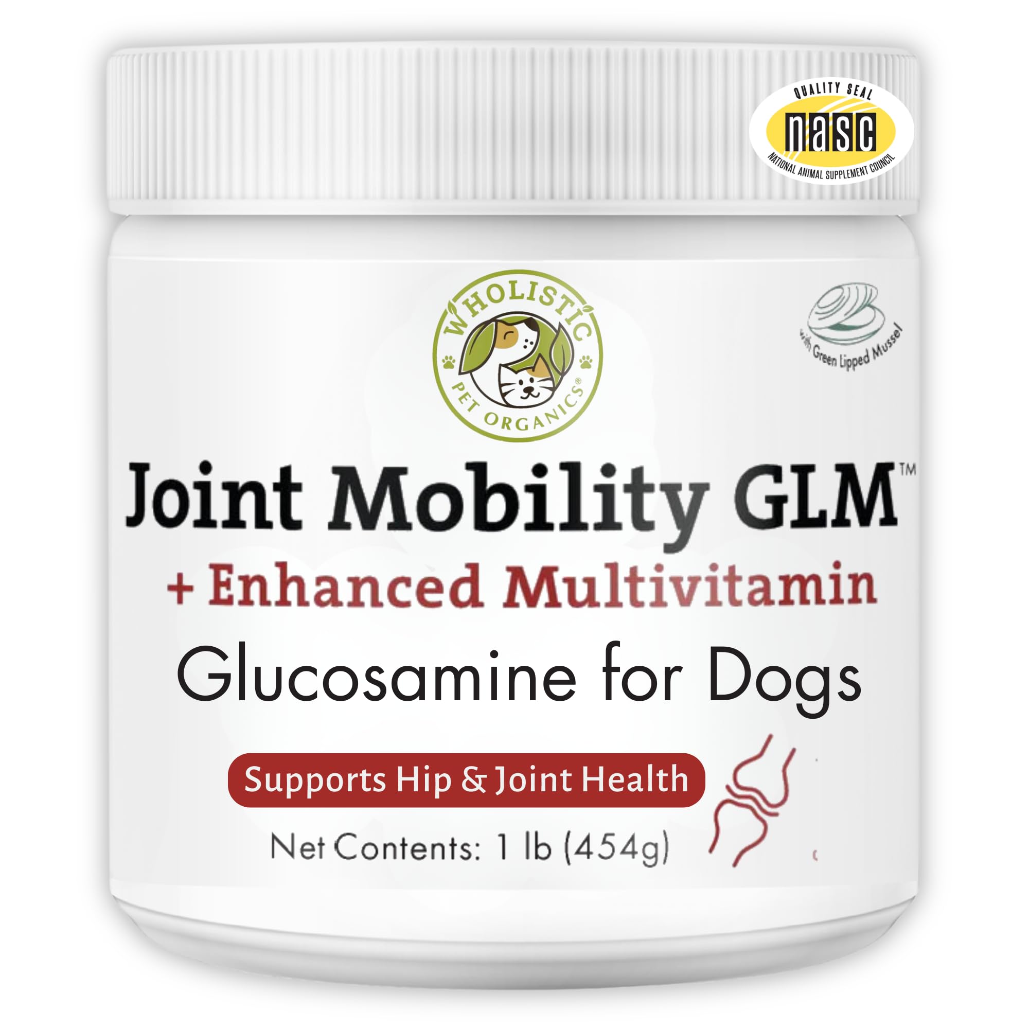Wholistic Pet Organics - Dog Joint Supplement: Joint Mobility with Green Lipped Mussel - 1 Lb - Dogs Hip and Joint Support Supplement - Glucosamine Chondroitin for Dogs with MSM, Vitamins & Minerals
