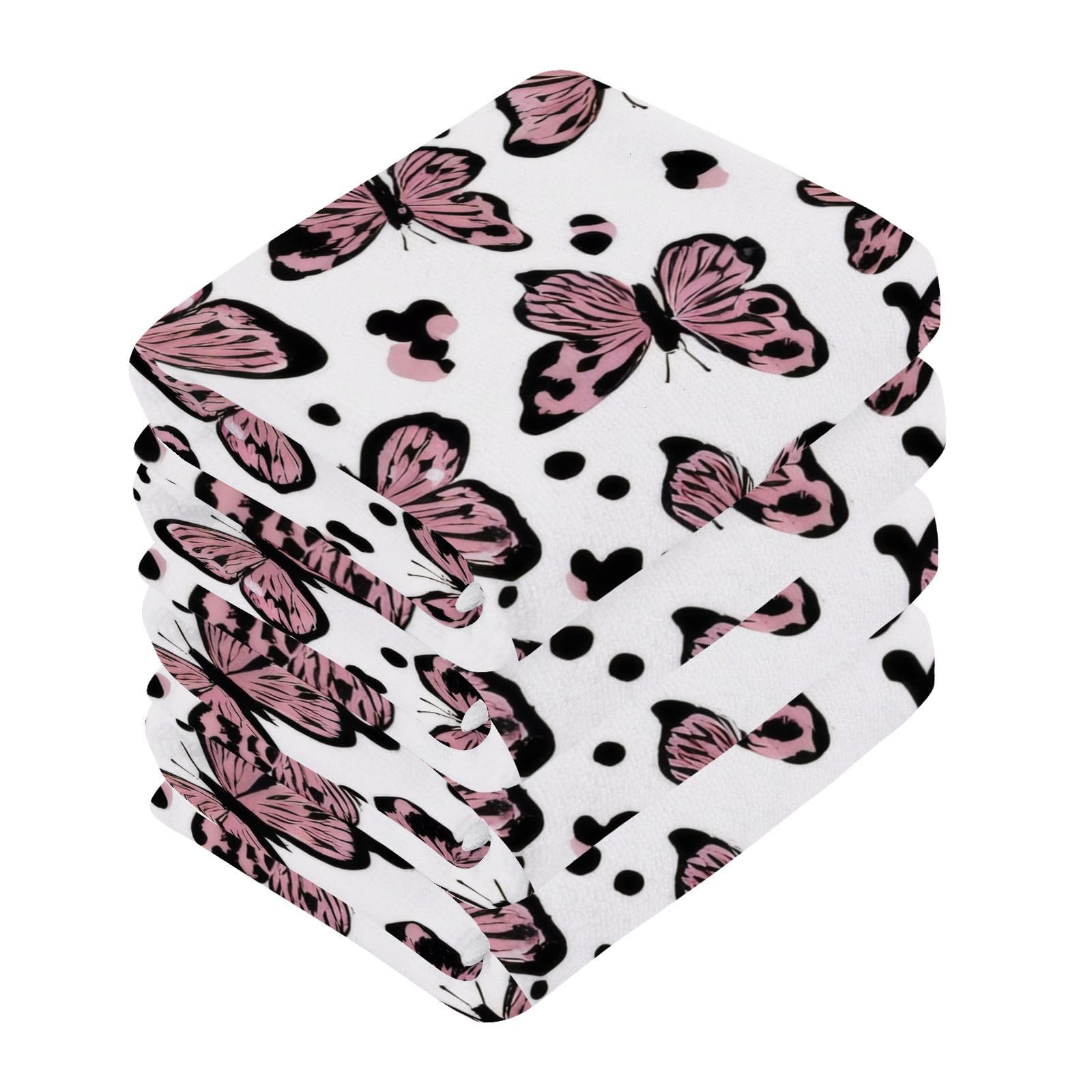 YANENDIE Pretty Butterfly Washcloths Towels, Highly Absorbent and Soft Cotton Face Cloths, 6 Pack Quick Dry Wash Cloths - 12 X 12 Inches