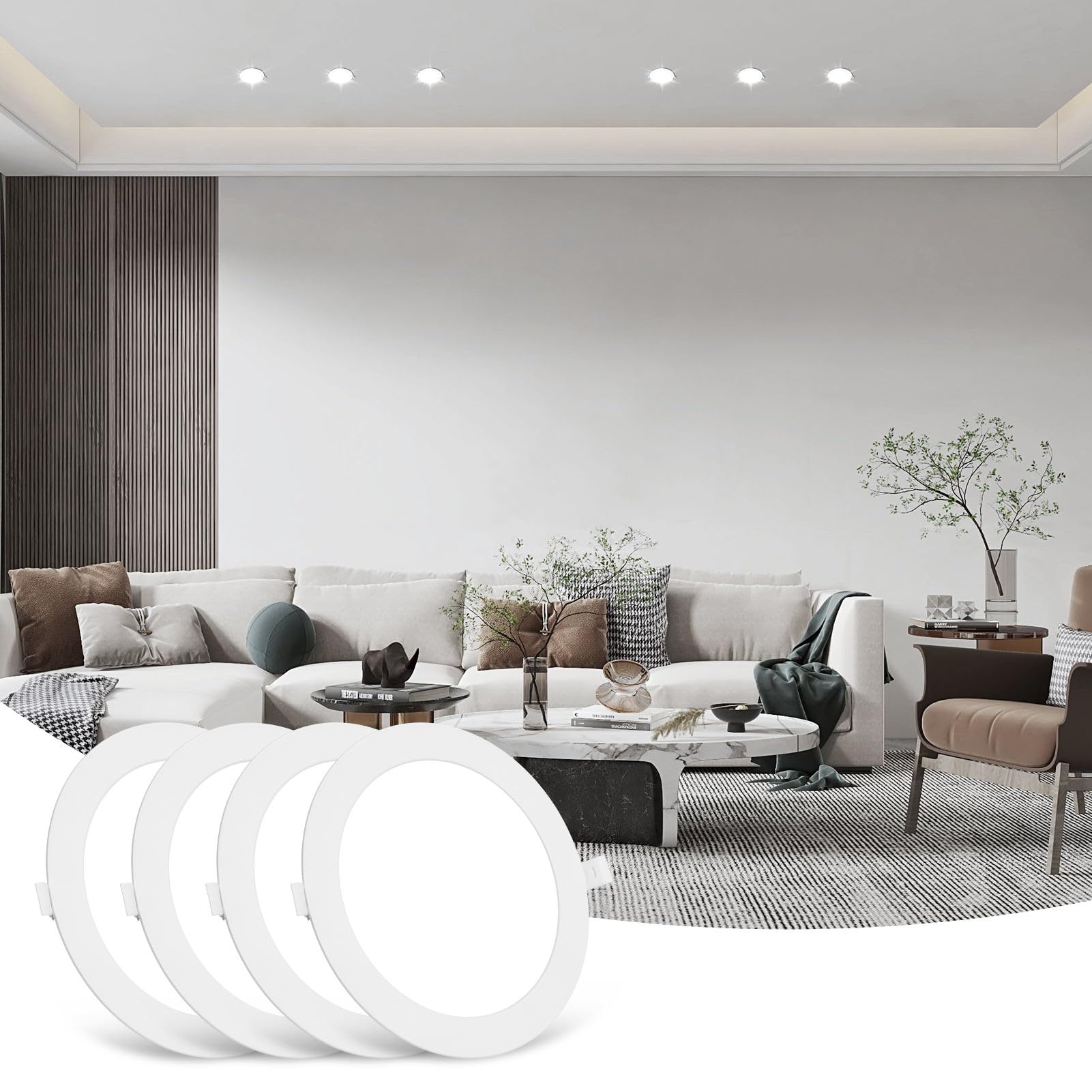 Bellanny LED Recessed Ceiling Lights, 6W 540LM 6500K Cool White Spot Lights, 1.1cm Ultra Slim Downlights for Living Room Kitchen Bulkhead Porch Bedroom Office （ 4 Packs ） — image 1