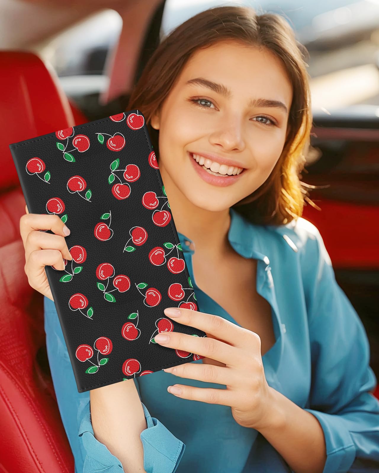 Slohif Car Registration and Insurance Card Holder with Magnetic Shut - Vehicle Glove Box Organizer Women Leather Automobile — view 6