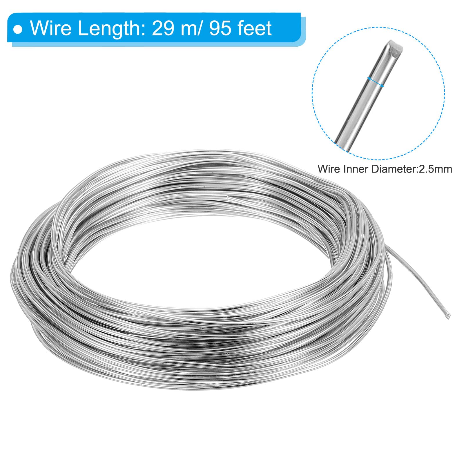 PATIKIL 2.5mm Bonsai Training Wire, 1 Roll Floral Wire Stems Anodized Aluminum Tree Wire 95 Feet Total for Gardening Branch Fixing, Silver