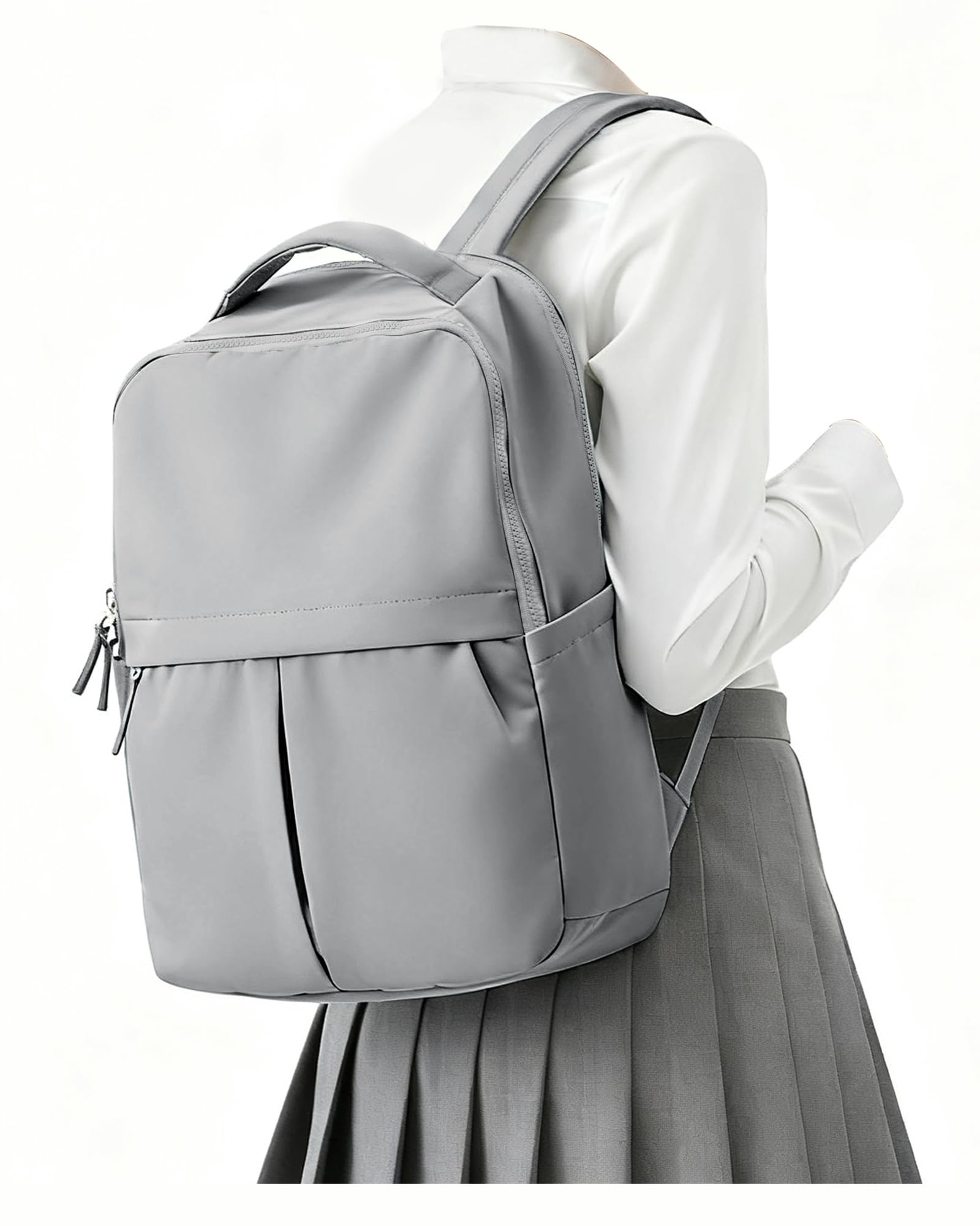 suratio Small Laptop Backpack for Women - 14 Inch Laptop Compartment, Lightweight Waterproof Travel Backpack for College, Work, Grey