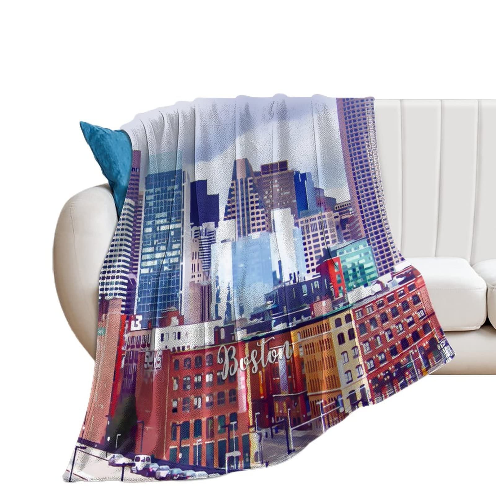 Couverture en flanelle Boston 150x200 plaid jeté de lit paysage urbain
