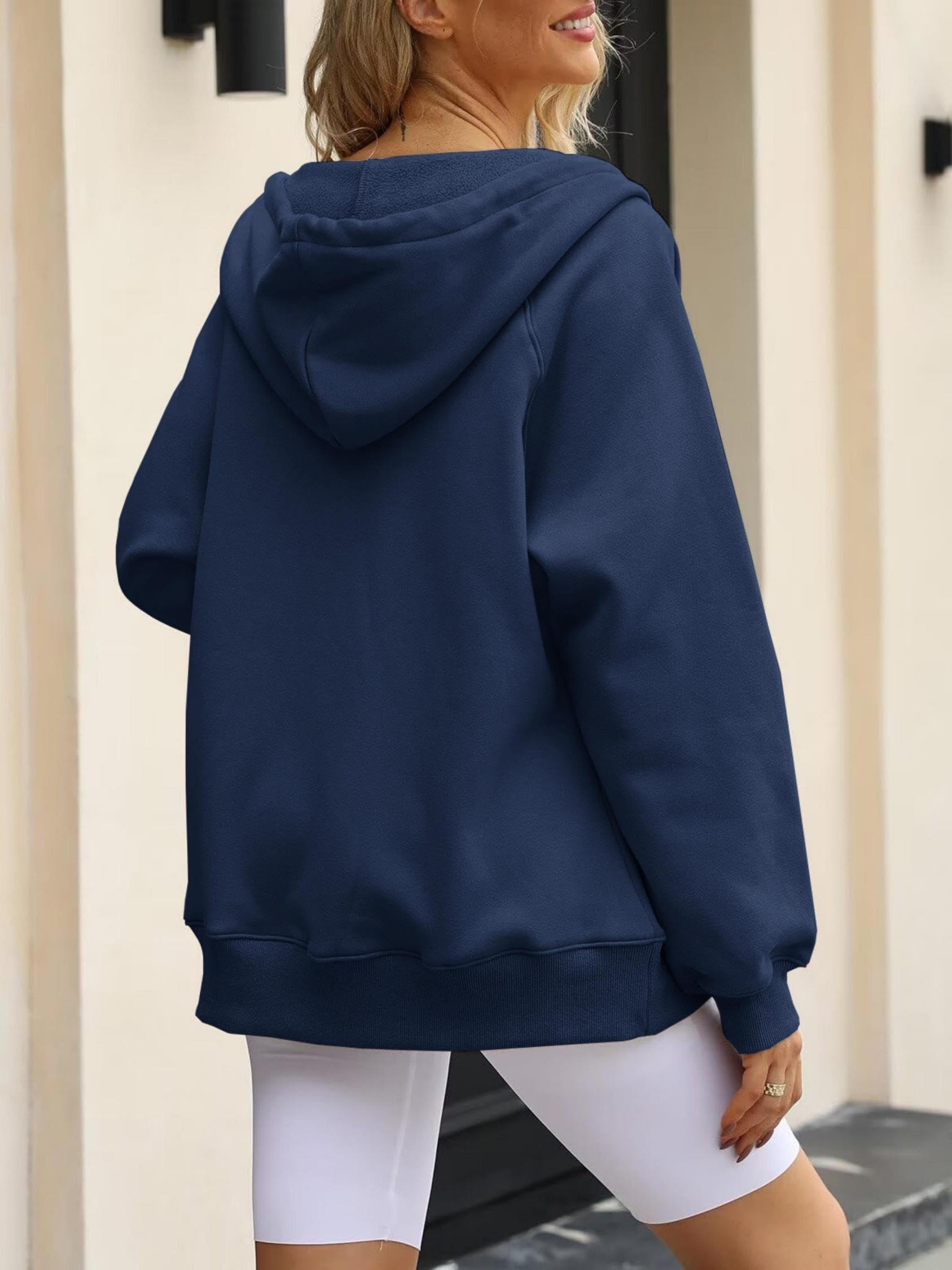 Timuspo Sweat à capuche zippé pour femme - Manches longues - Veste de survêtement - Fermeture éclair - Polaire - Couleur unie - Veste d'automne Y2k