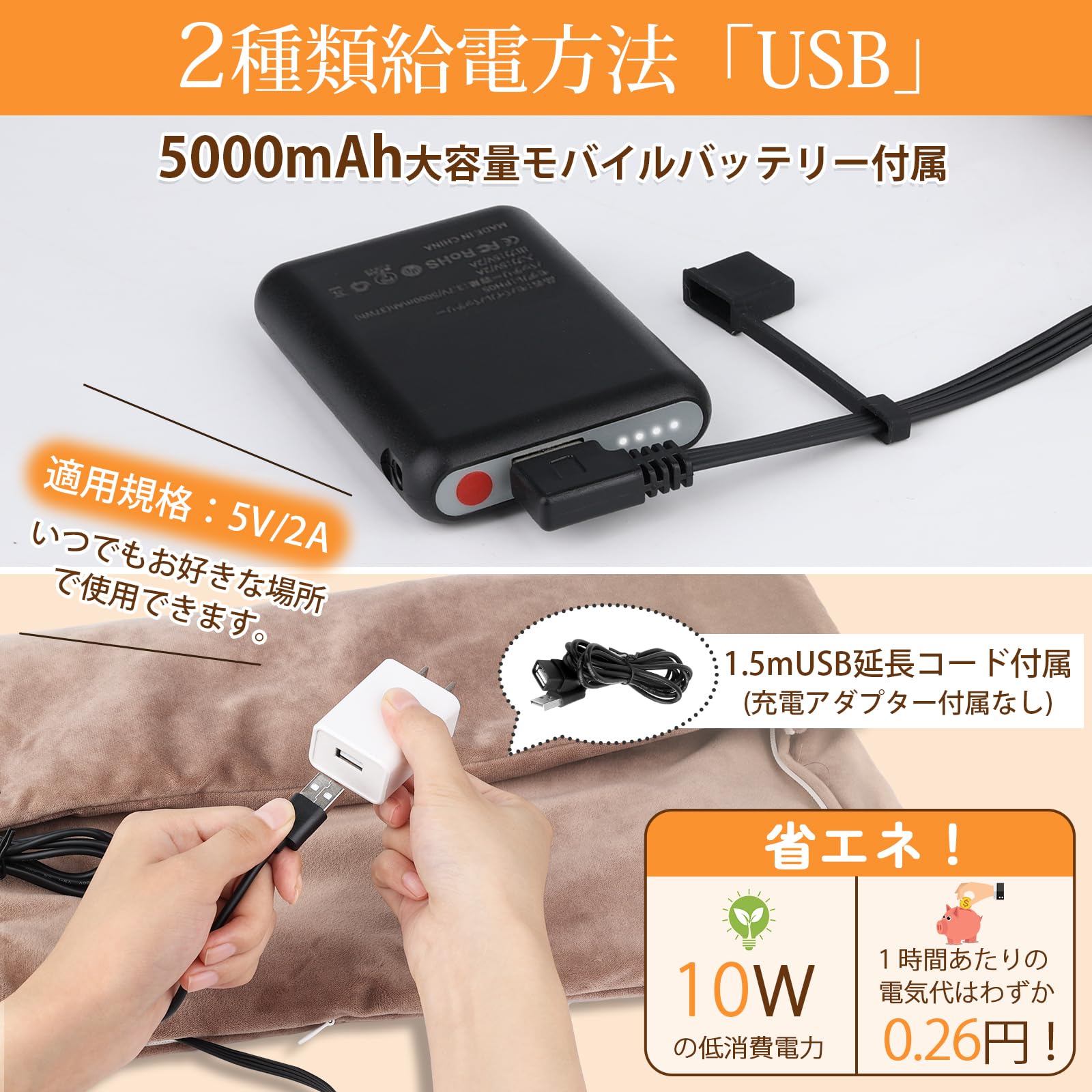5枚セット☆驚異の電気代☆0.24円／1時間 （USBホットマット）