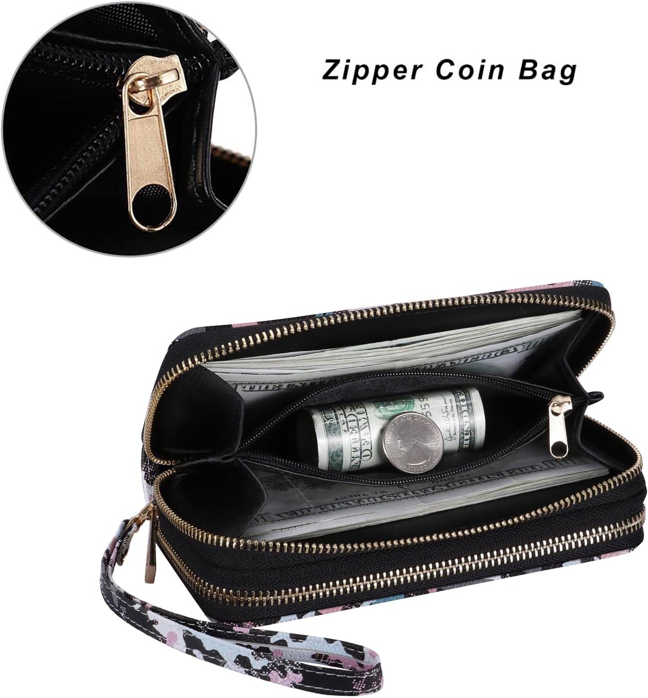 HAWEE Double Zipper Wallet for Woman Clutch Purse with Cell Phone Holder for Smart Phone/Card/Coin/Cash - Image 3