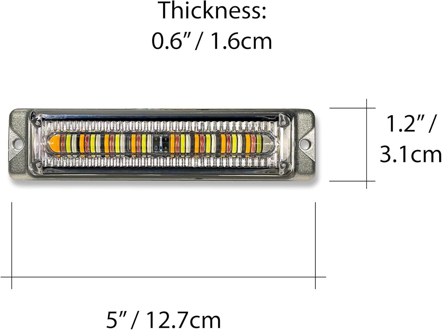 Slim Multi Color [Amber+White+Blue+Red] Surface Mount & Grille Grill Emergency Warning Strobe Police Light Head Internal Flasher Waterproof (Silver Housing - AWBR)