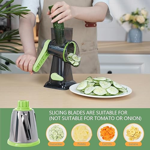 Miniatura 3 de Rallador rotativo de queso multiusos, de acero inoxidable, con asa, sin esfuerzo, para verduras, nueces y frutas, con base de succión y cepillo de