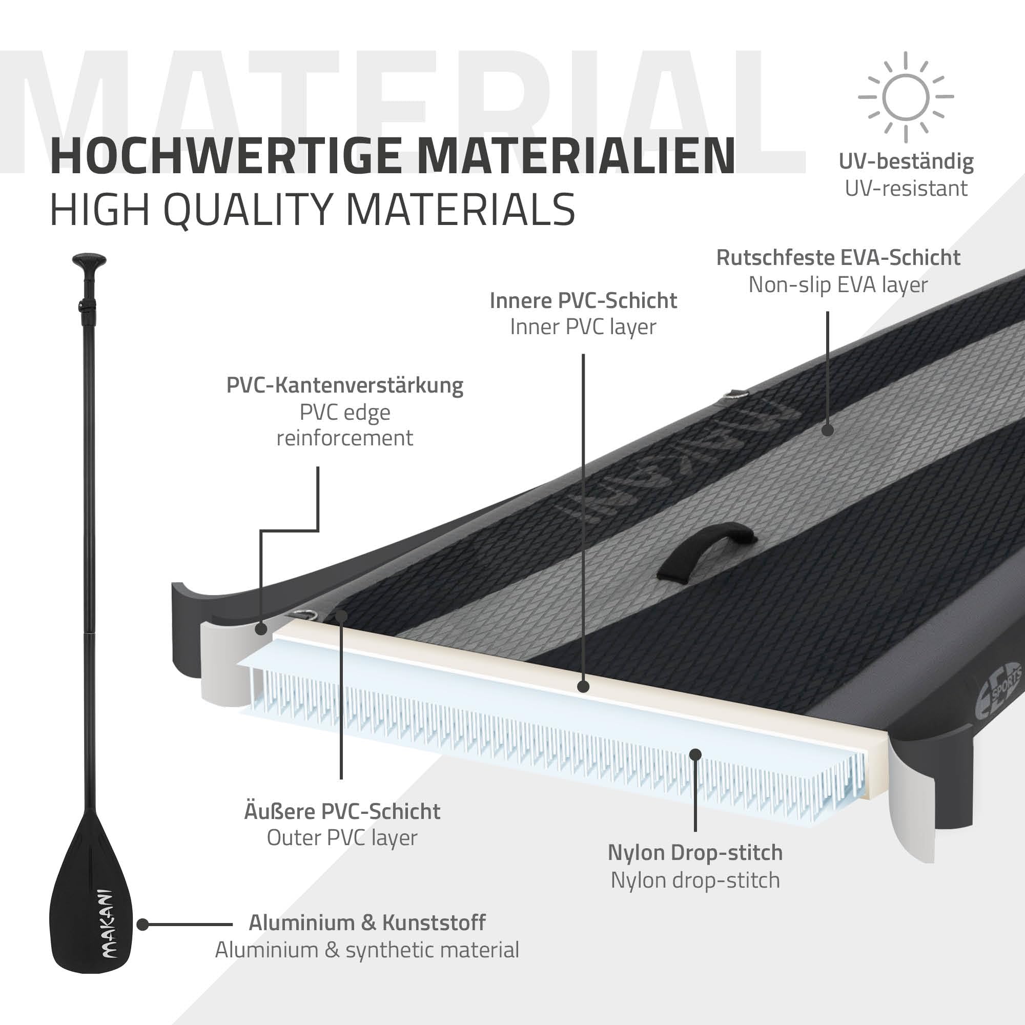 ECD Germany Stand Up Paddling Board 305/308/320/380cm, bis 120/150kg, Dicke 10/15cm, Kajaksitz, Komplett Set Tasche, Aufblasbare SUP Board Stand Up Paddle Board Paddelboard Surfbrett, Diverse Modelle