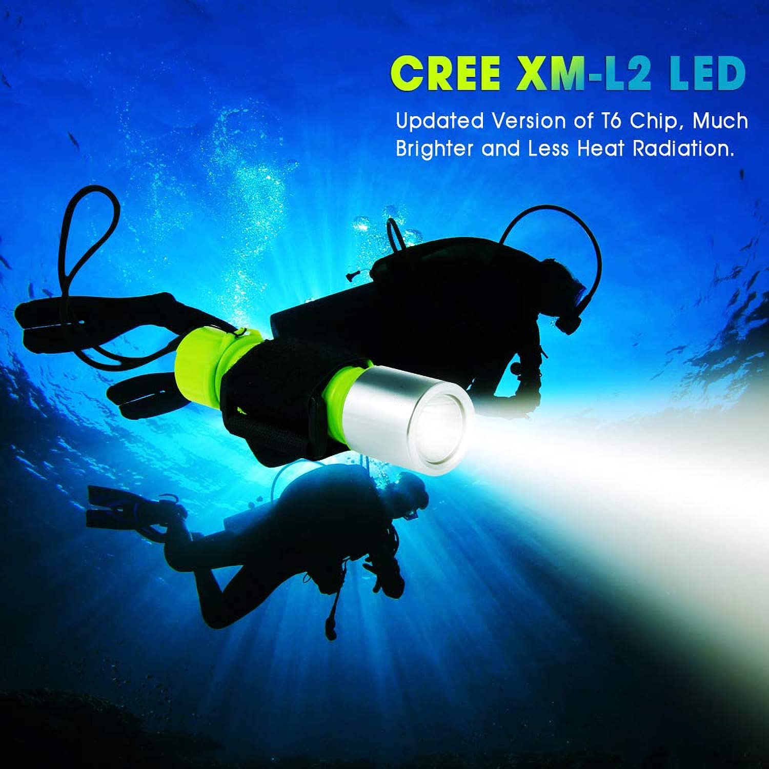 BlueFire Tauchen Taschenlampe, 1200LM XM-L2 LED Tauchlampe, Professionelle Helle Wasserdicht Sicherheit Unterwasser Lampe mit Handschlaufe